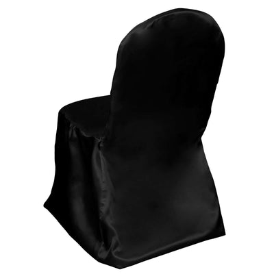 Satin Chair Covers for Banquet Chairs Black with Glossy Finish - Reusable Slipcovers - Linen Luxes