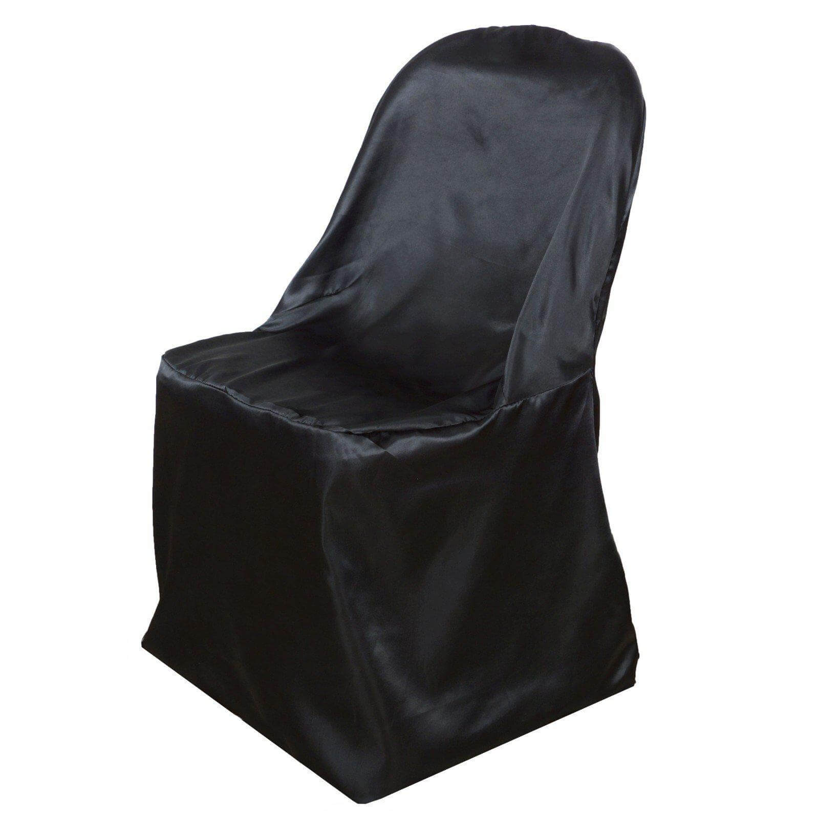 Satin Chair Covers for Folding Chairs Black with Glossy Sheen - Reusable Covers - Linen Luxes