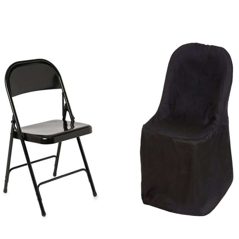 Satin Chair Covers for Folding Chairs Black with Glossy Sheen - Reusable Covers - Linen Luxes
