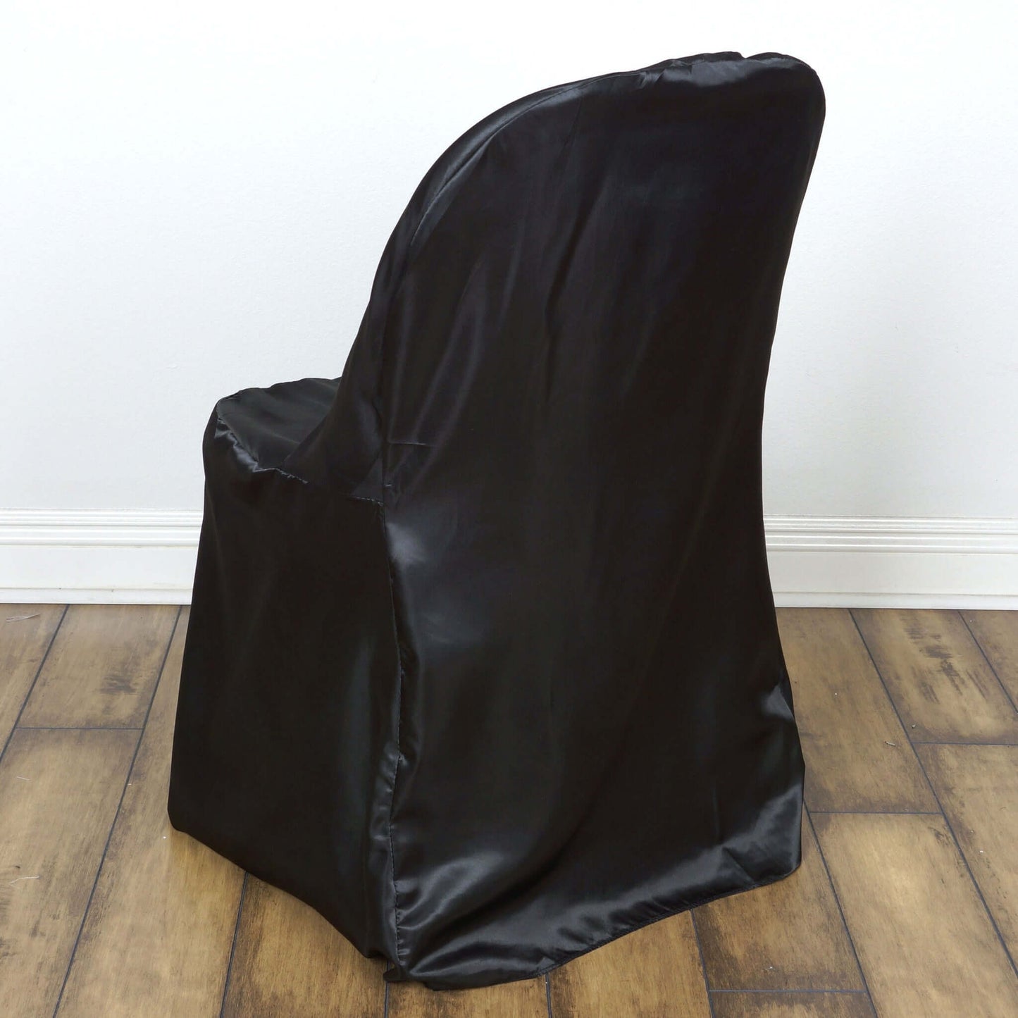 Satin Chair Covers for Folding Chairs Black with Glossy Sheen - Reusable Covers - Linen Luxes