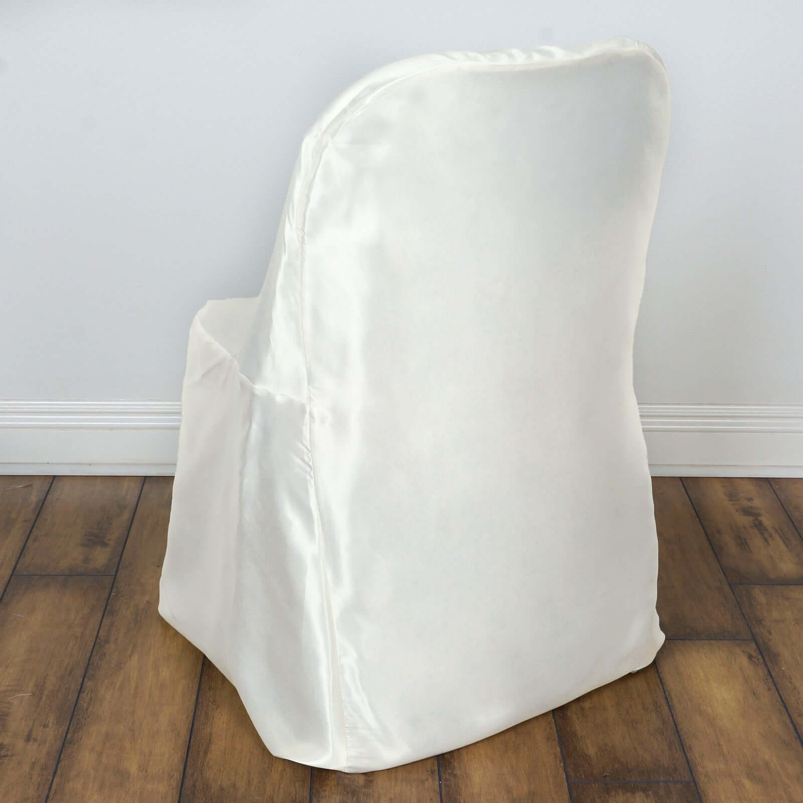 Satin Chair Covers for Folding Chairs Ivory with Glossy Sheen - Reusable Covers - Linen Luxes