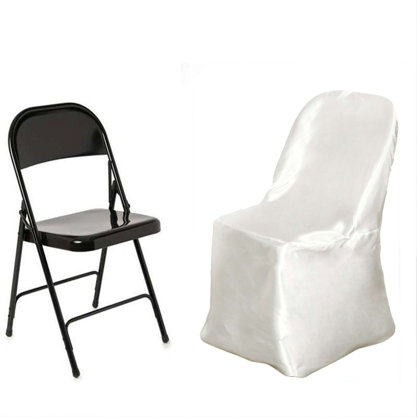 Satin Chair Covers for Folding Chairs Ivory with Glossy Sheen - Reusable Covers - Linen Luxes