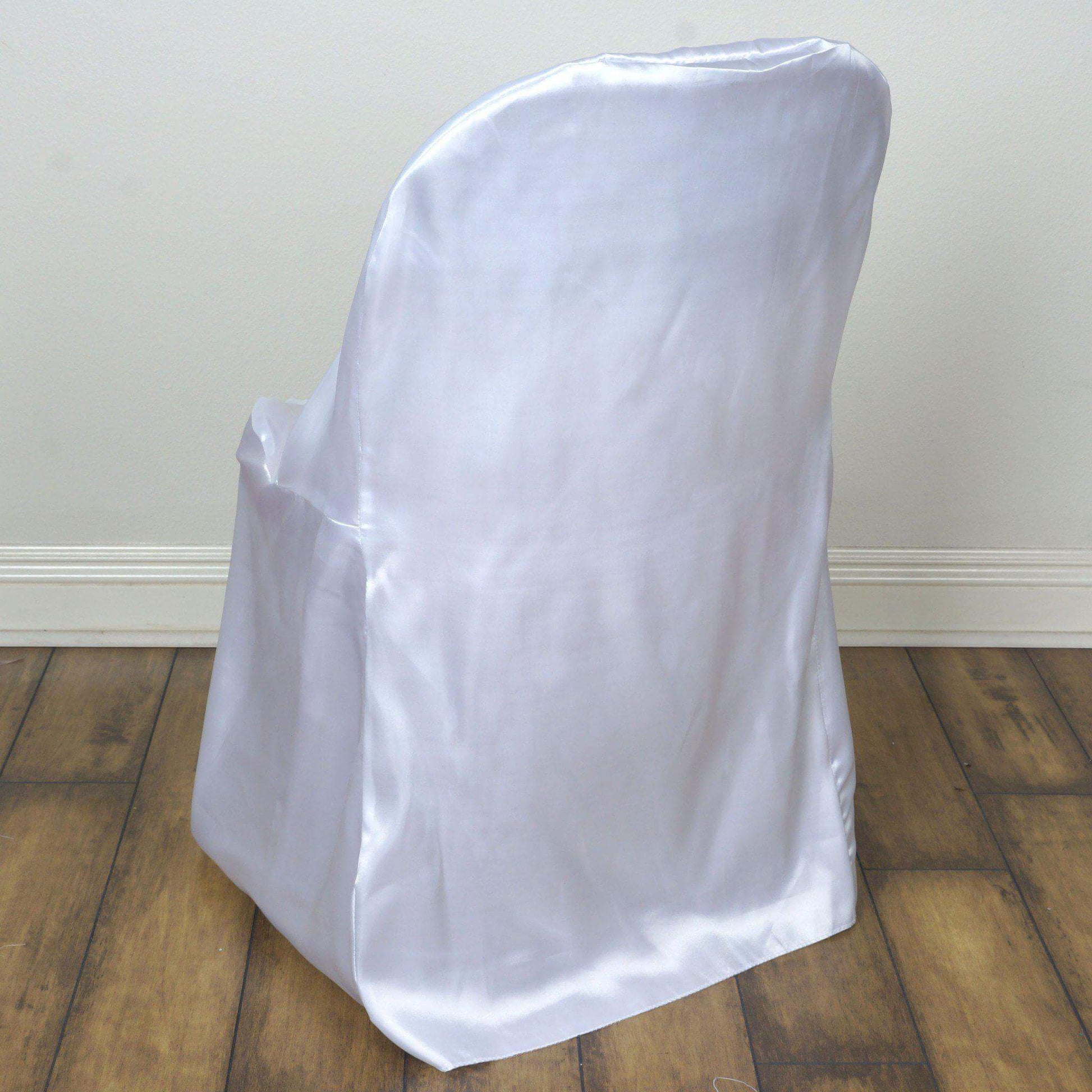 Satin Chair Covers for Folding Chairs White with Glossy Sheen - Stylish Reusable Covers for Formal Gatherings - Linen Luxes