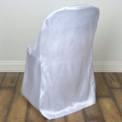 Satin Chair Covers for Folding Chairs White with Glossy Sheen - Stylish Reusable Covers for Formal Gatherings - Linen Luxes