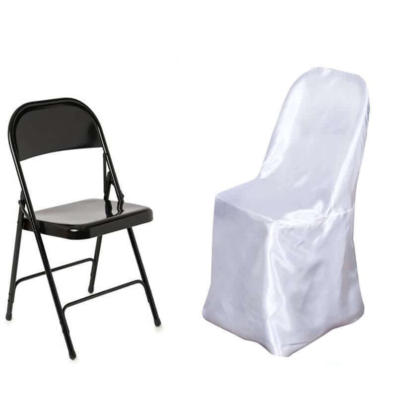 Satin Chair Covers for Folding Chairs White with Glossy Sheen - Stylish Reusable Covers for Formal Gatherings - Linen Luxes