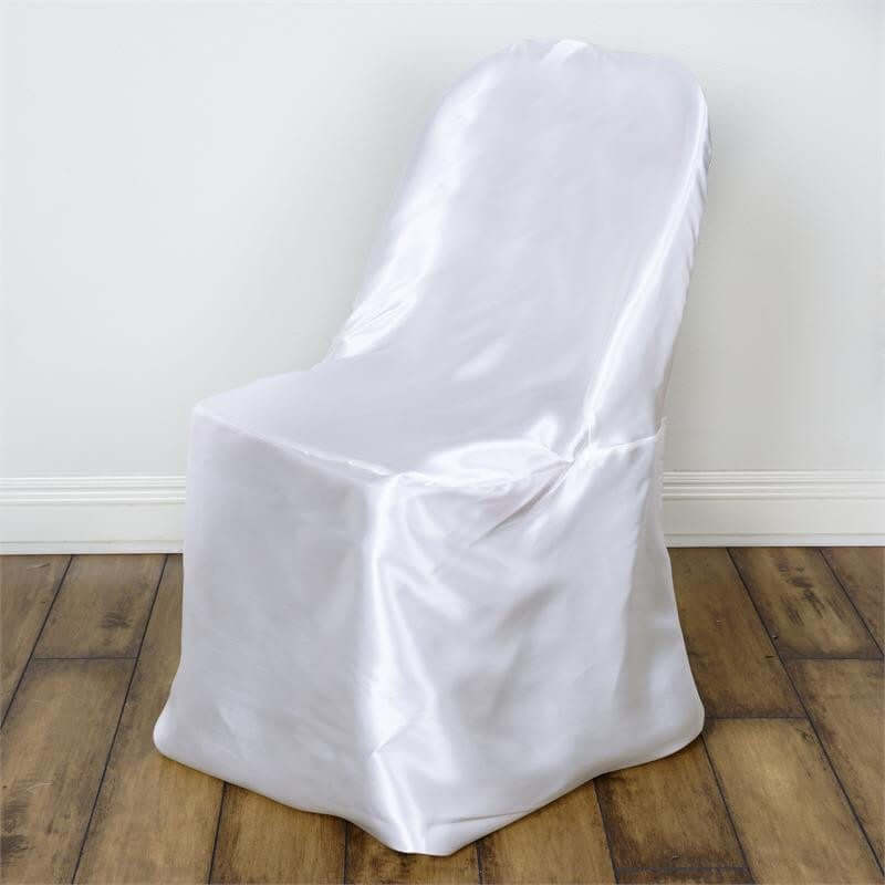 Satin Chair Covers for Folding Chairs White with Glossy Sheen - Stylish Reusable Covers for Formal Gatherings - Linen Luxes