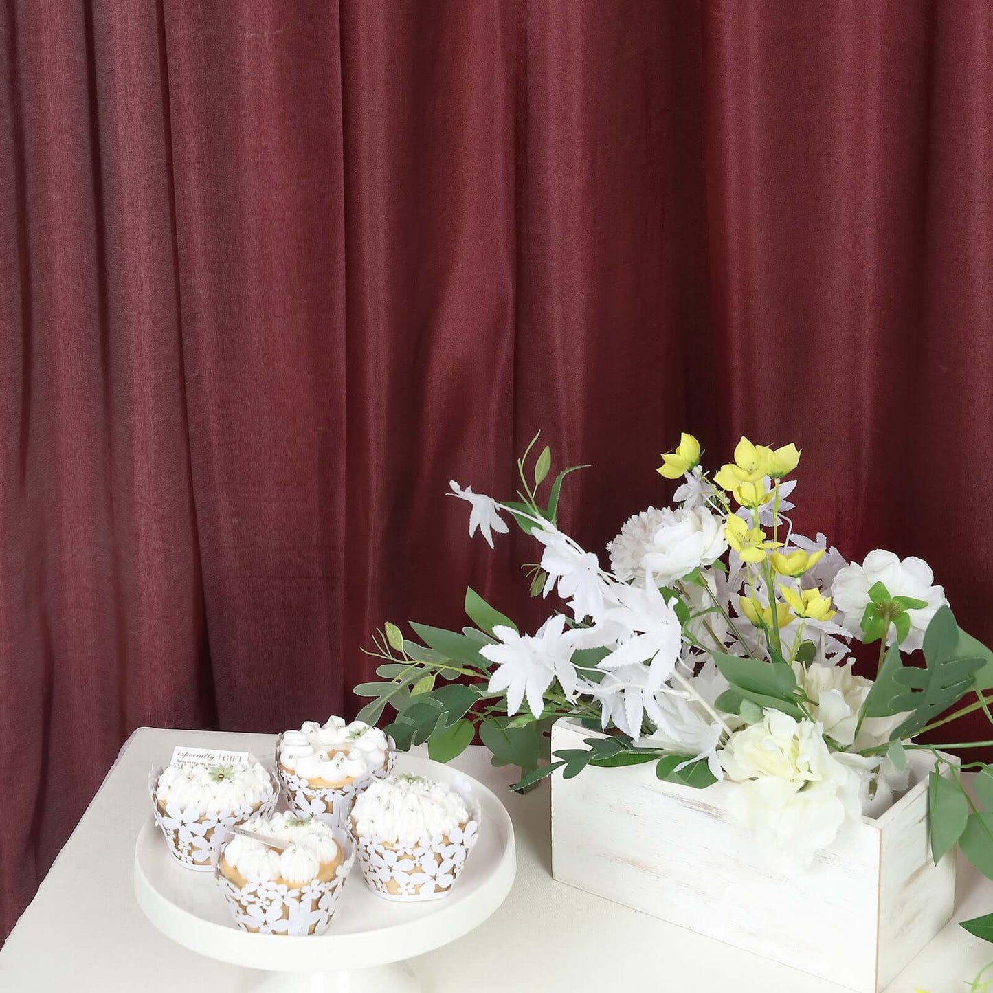 8ftx10ft Burgundy Satin Event Curtain Drapes, Backdrop Event Panel