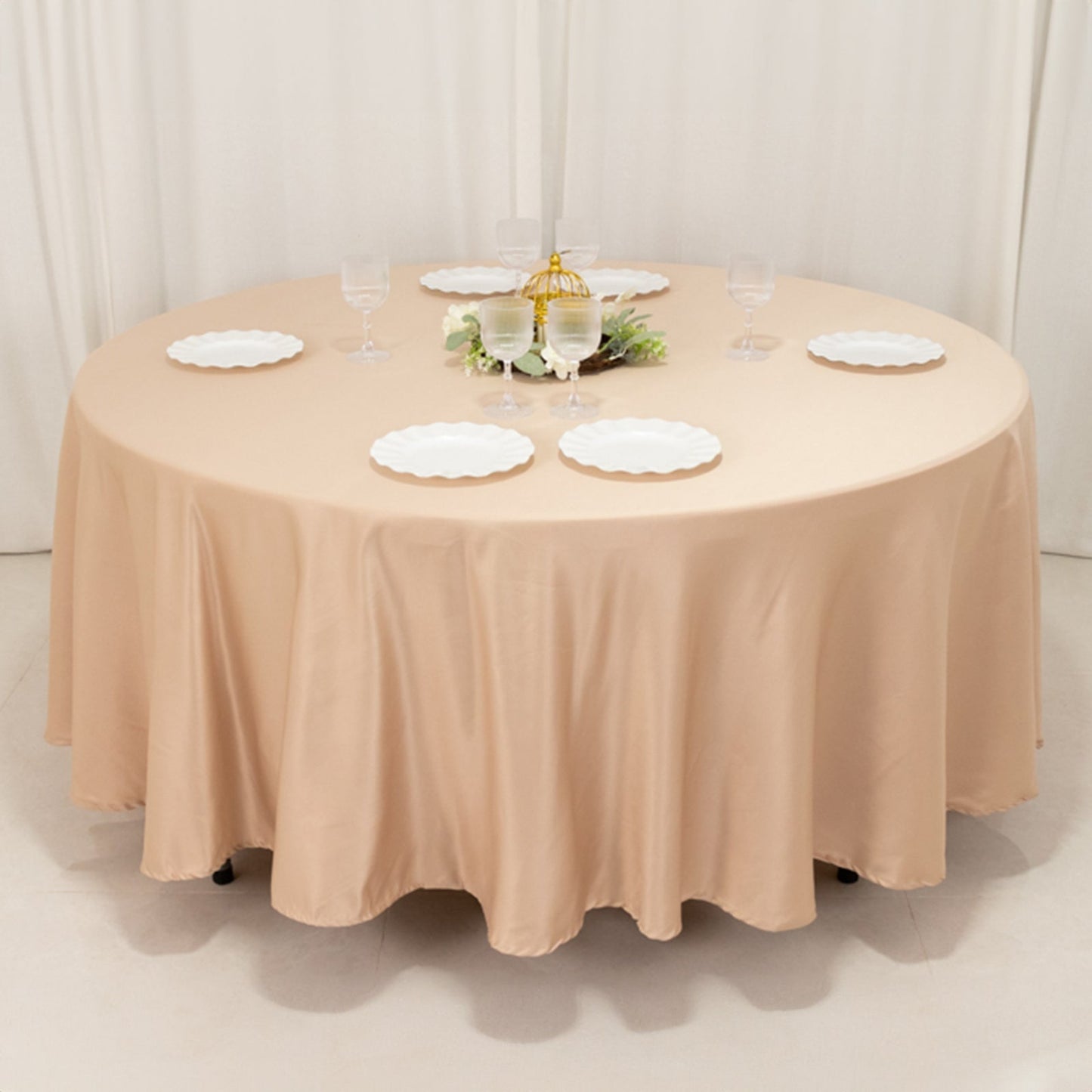 Lamour Satin 108" Round Tablecloth Nude - Durable & Silk-Like Table Cover