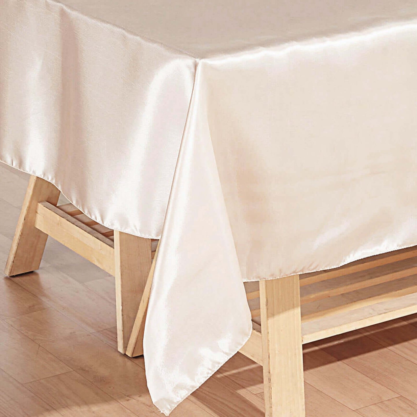 Satin Rectangular 60"x102" Tablecloth Beige - Smooth and Lustrous Table Cover - Linen Luxes