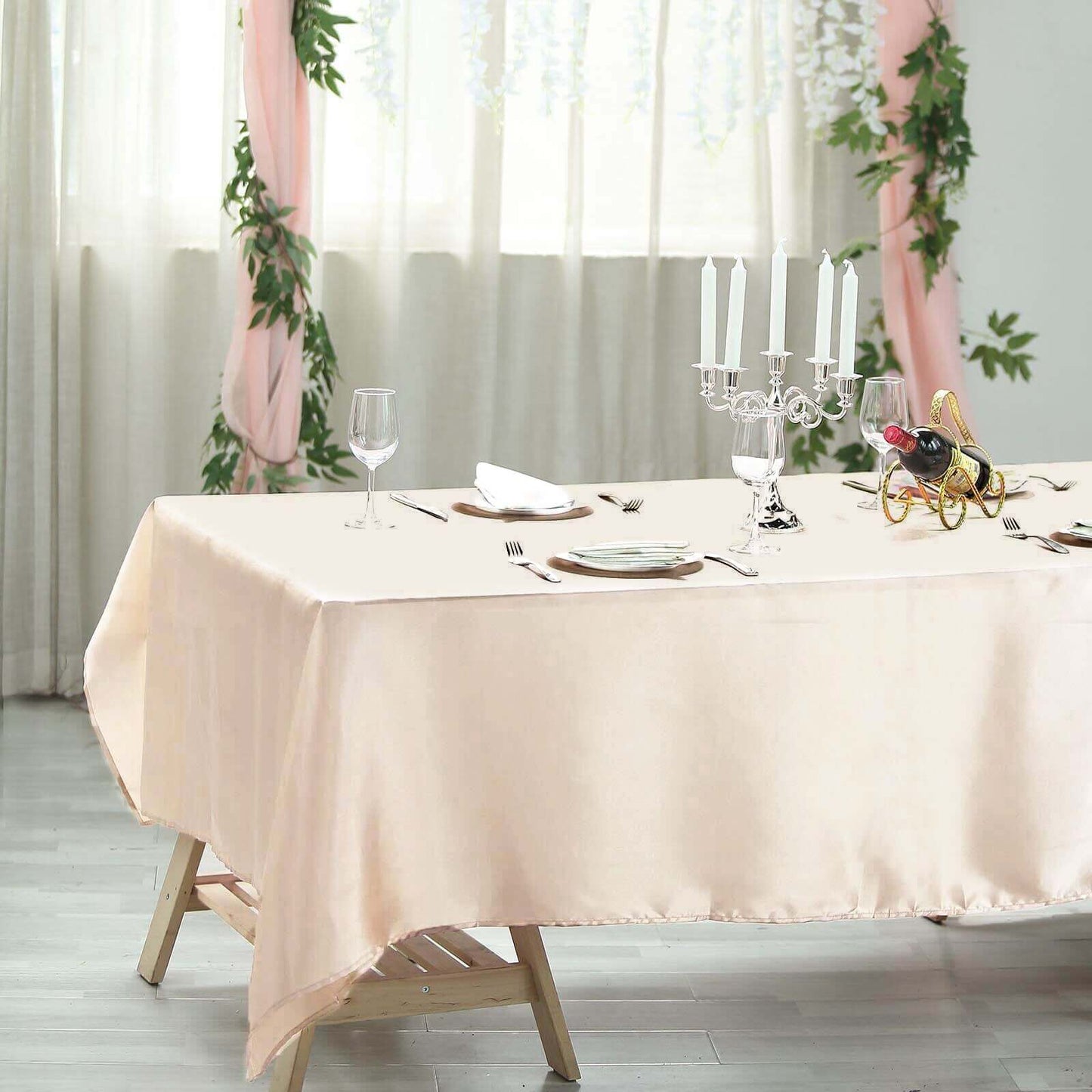 Satin Rectangular 60"x102" Tablecloth Beige - Smooth and Lustrous Table Cover - Linen Luxes