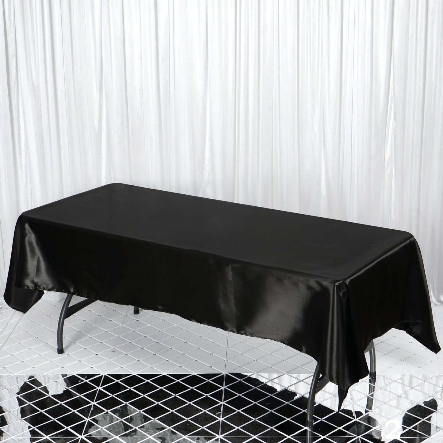 Satin Rectangular 60"x102" Tablecloth Black - Smooth and Lustrous Table Cover - Linen Luxes
