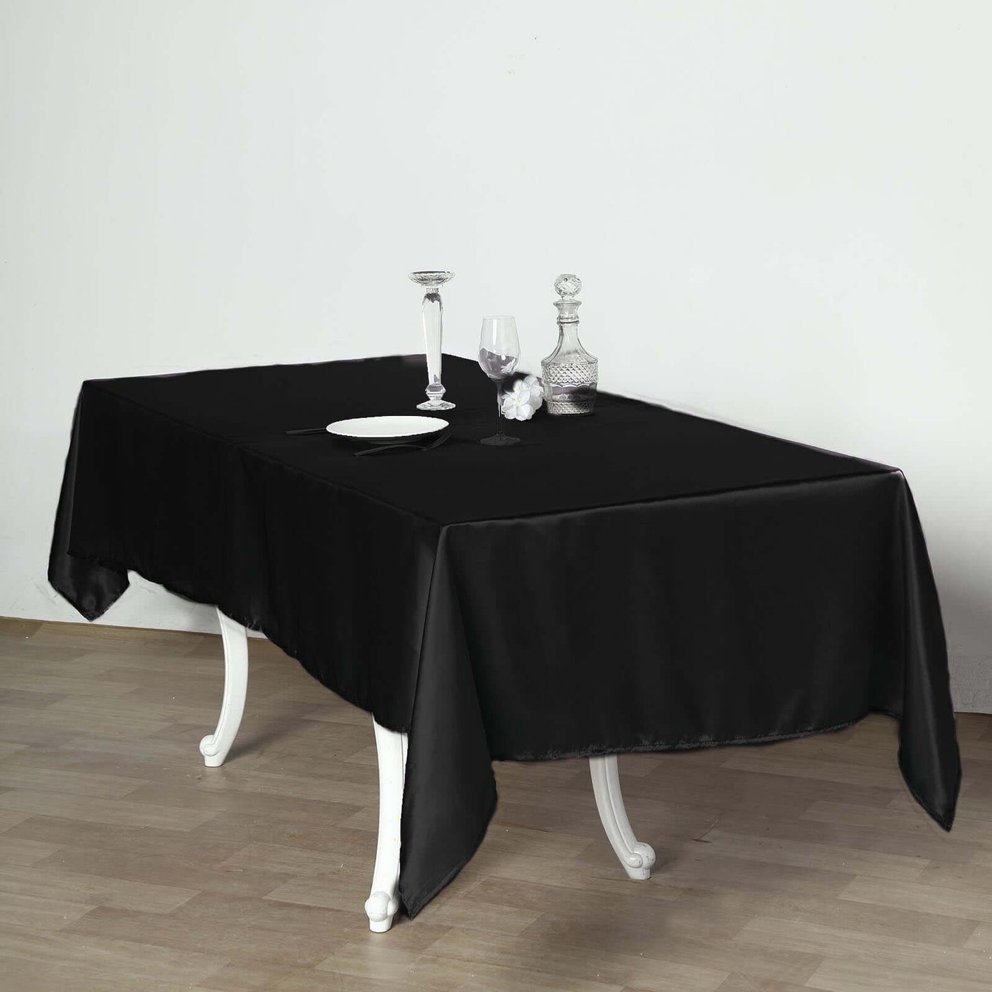 Satin Rectangular 60"x102" Tablecloth Black - Smooth and Lustrous Table Cover - Linen Luxes