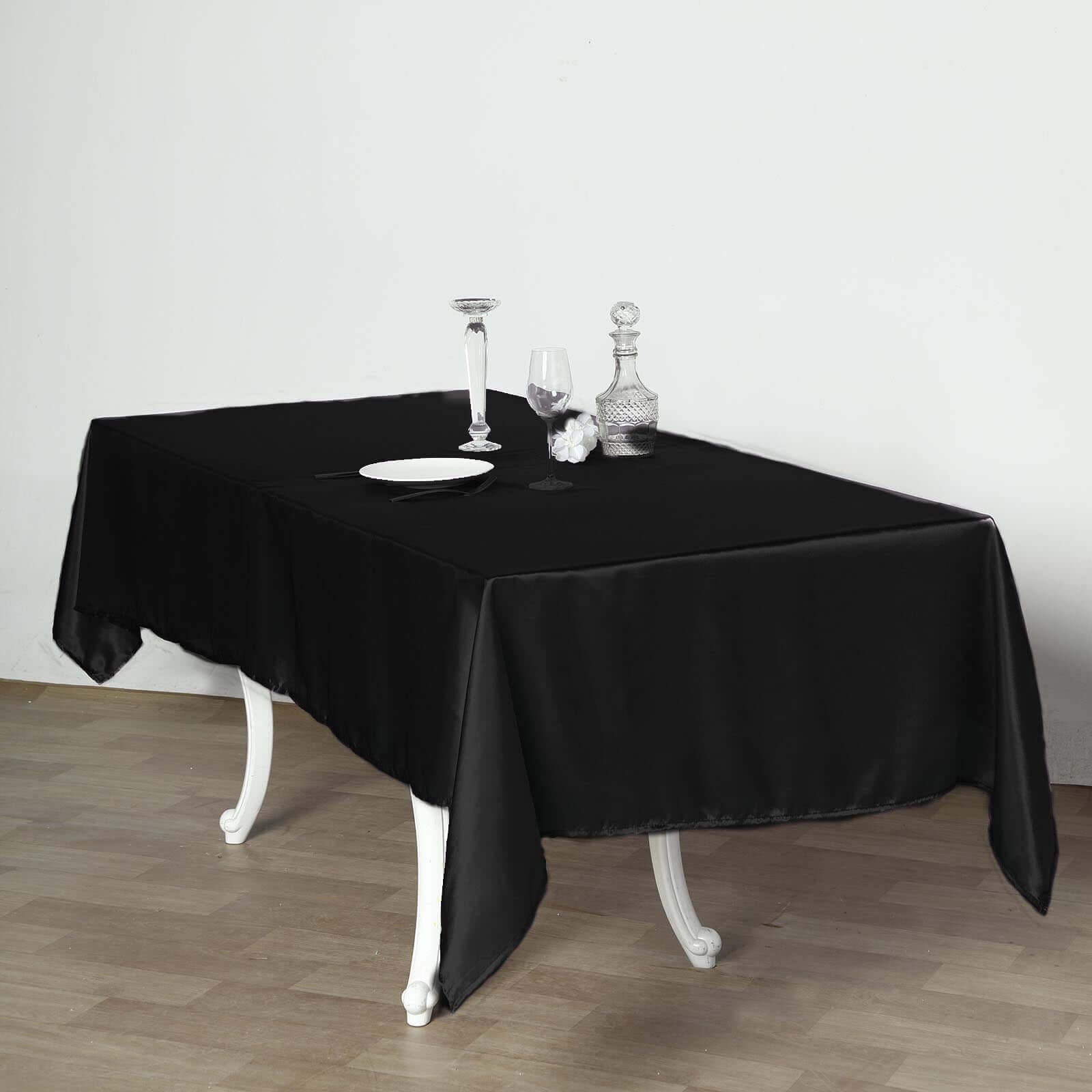 Satin Rectangular 60"x102" Tablecloth Black - Smooth and Lustrous Table Cover - Linen Luxes