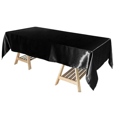 Satin Rectangular 60"x102" Tablecloth Black - Smooth and Lustrous Table Cover - Linen Luxes