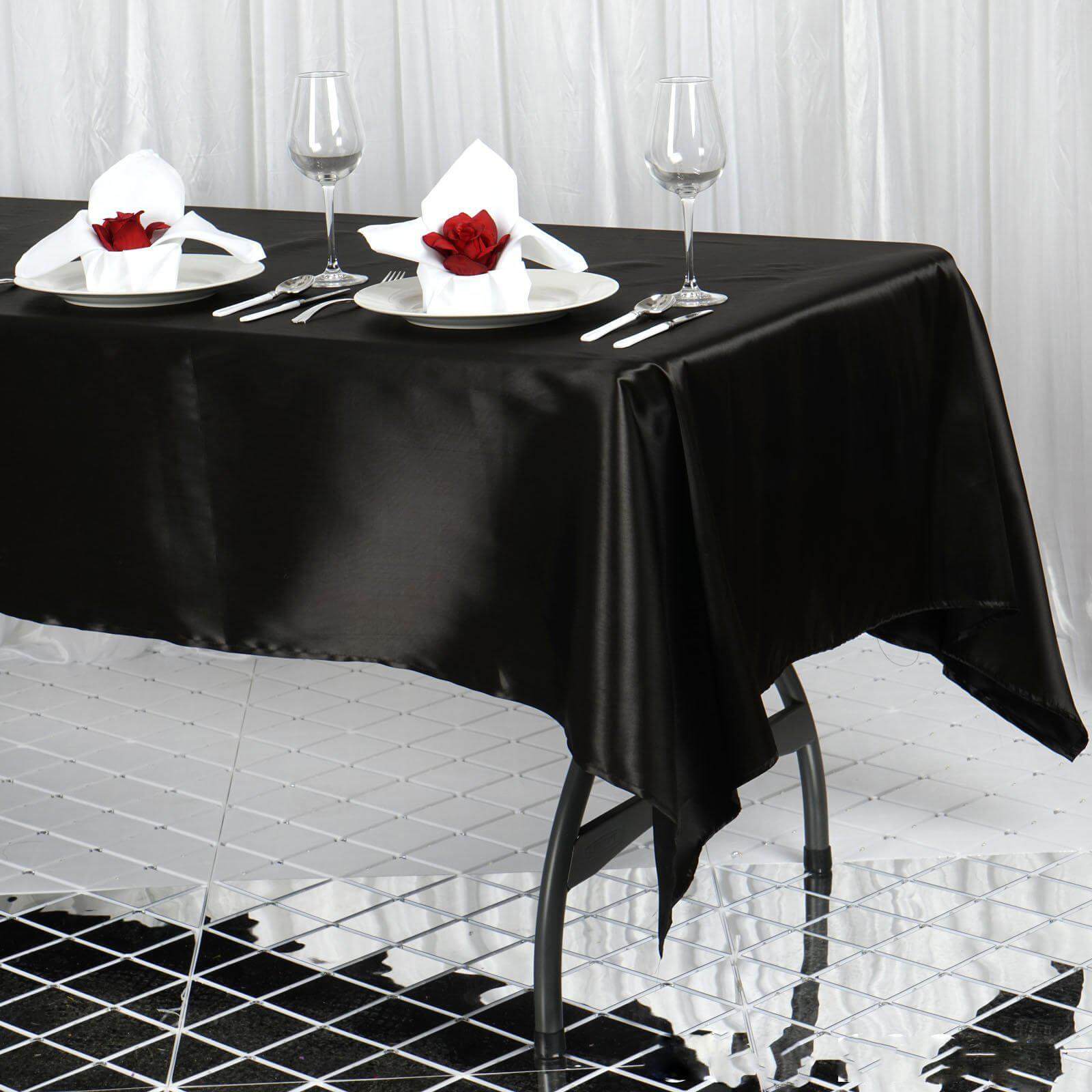 Satin Rectangular 60"x102" Tablecloth Black - Smooth and Lustrous Table Cover - Linen Luxes
