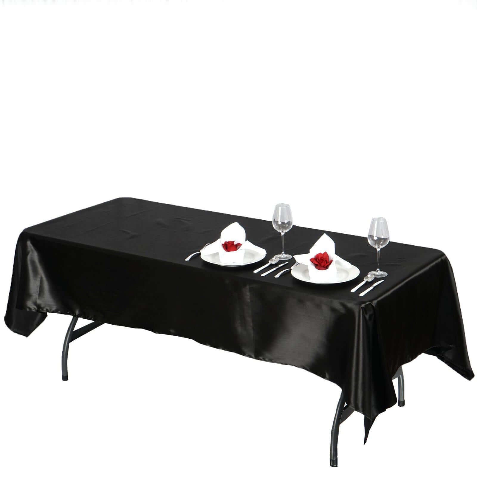 Satin Rectangular 60"x102" Tablecloth Black - Smooth and Lustrous Table Cover - Linen Luxes