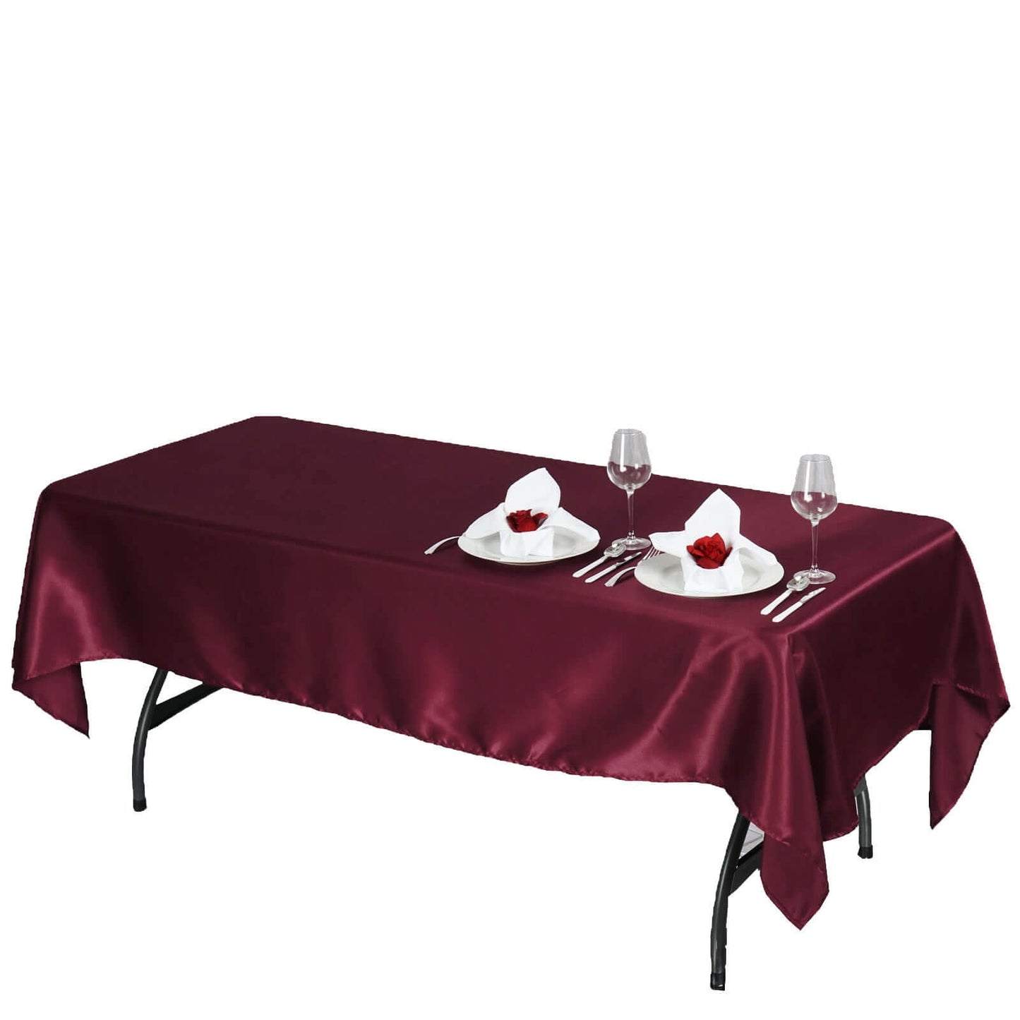 Satin Rectangular 60"x102" Tablecloth Burgundy - Smooth and Lustrous Table Cover - Linen Luxes