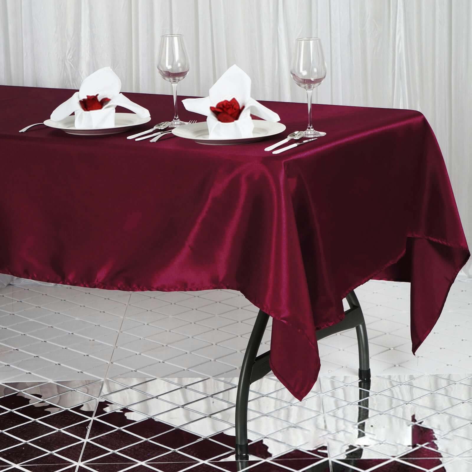 Satin Rectangular 60"x102" Tablecloth Burgundy - Smooth and Lustrous Table Cover - Linen Luxes