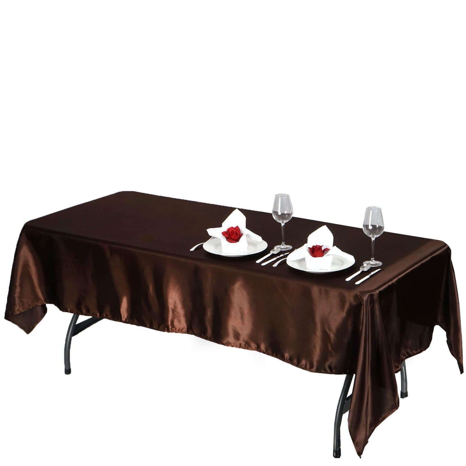 Satin Rectangular 60"x102" Tablecloth Chocolate - Smooth and Lustrous Table Cover - Linen Luxes