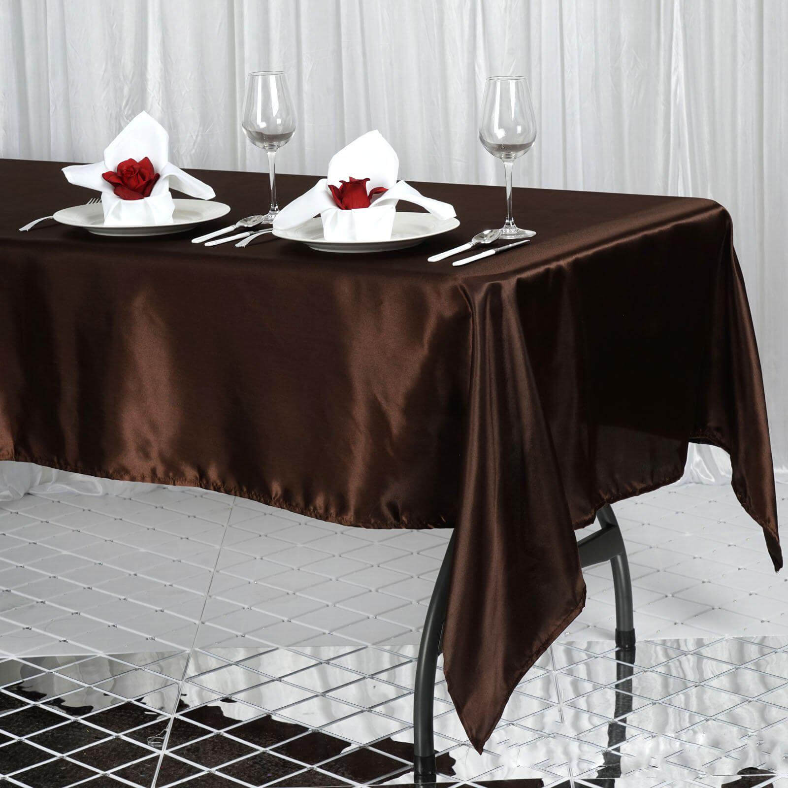 Satin Rectangular 60"x102" Tablecloth Chocolate - Smooth and Lustrous Table Cover - Linen Luxes