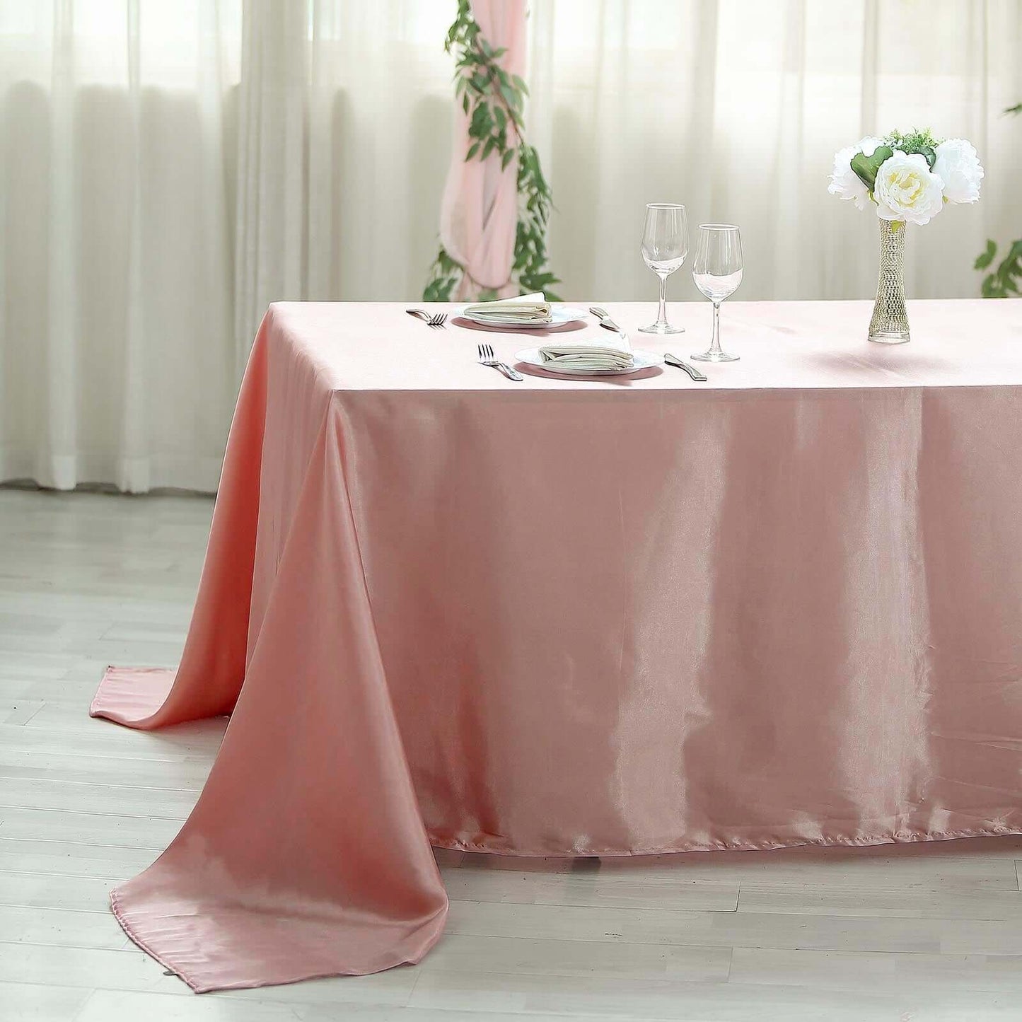 Satin Rectangular 60"x102" Tablecloth Dusty Rose - Smooth and Lustrous Table Cover - Linen Luxes