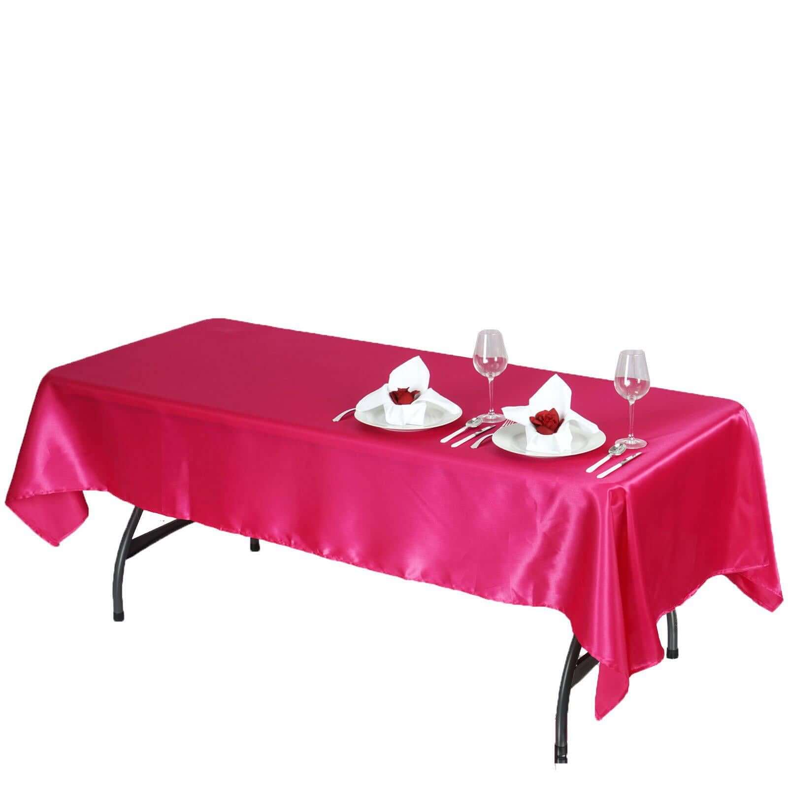 Satin Rectangular 60"x102" Tablecloth Fuchsia - Smooth and Lustrous Table Cover - Linen Luxes