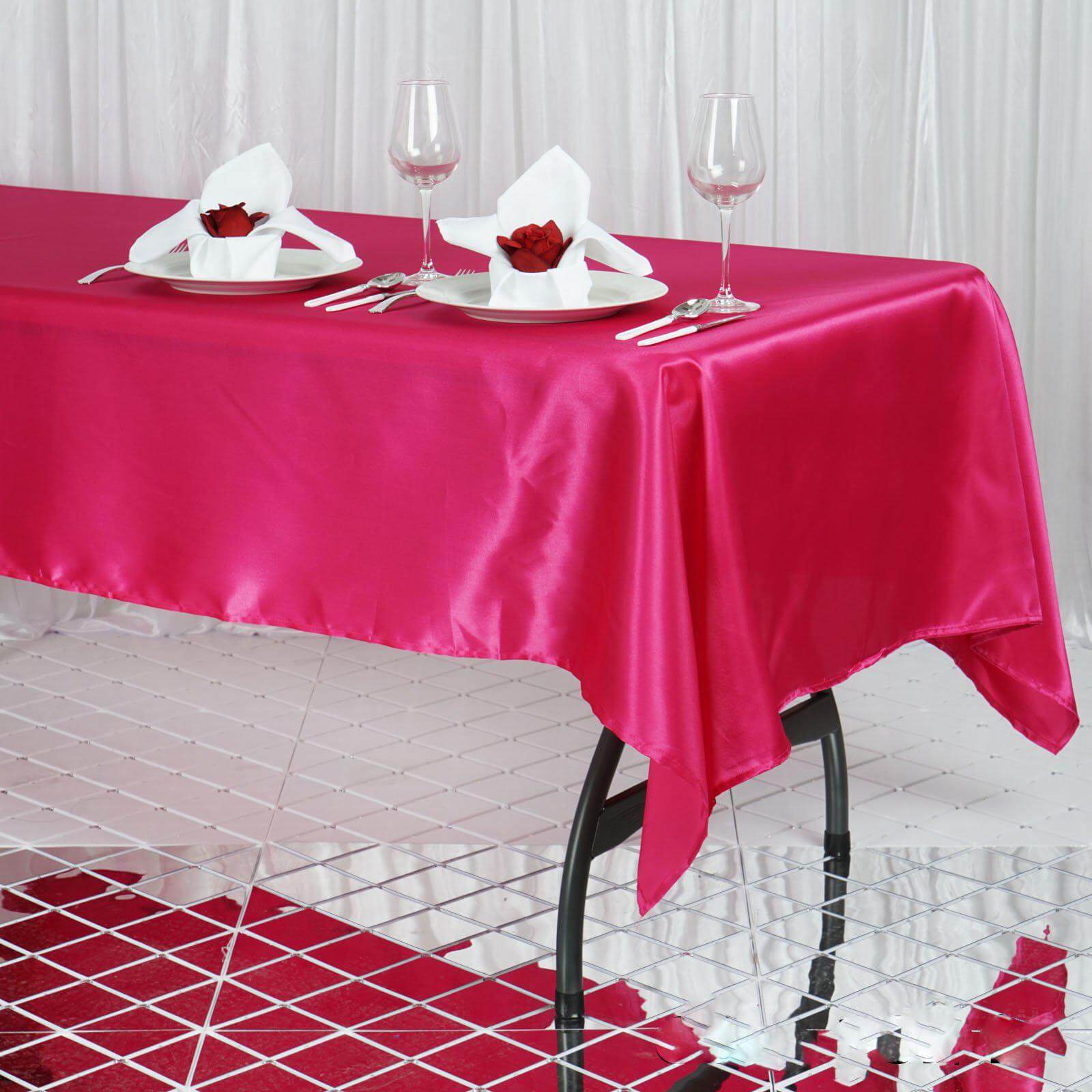 Satin Rectangular 60"x102" Tablecloth Fuchsia - Smooth and Lustrous Table Cover - Linen Luxes