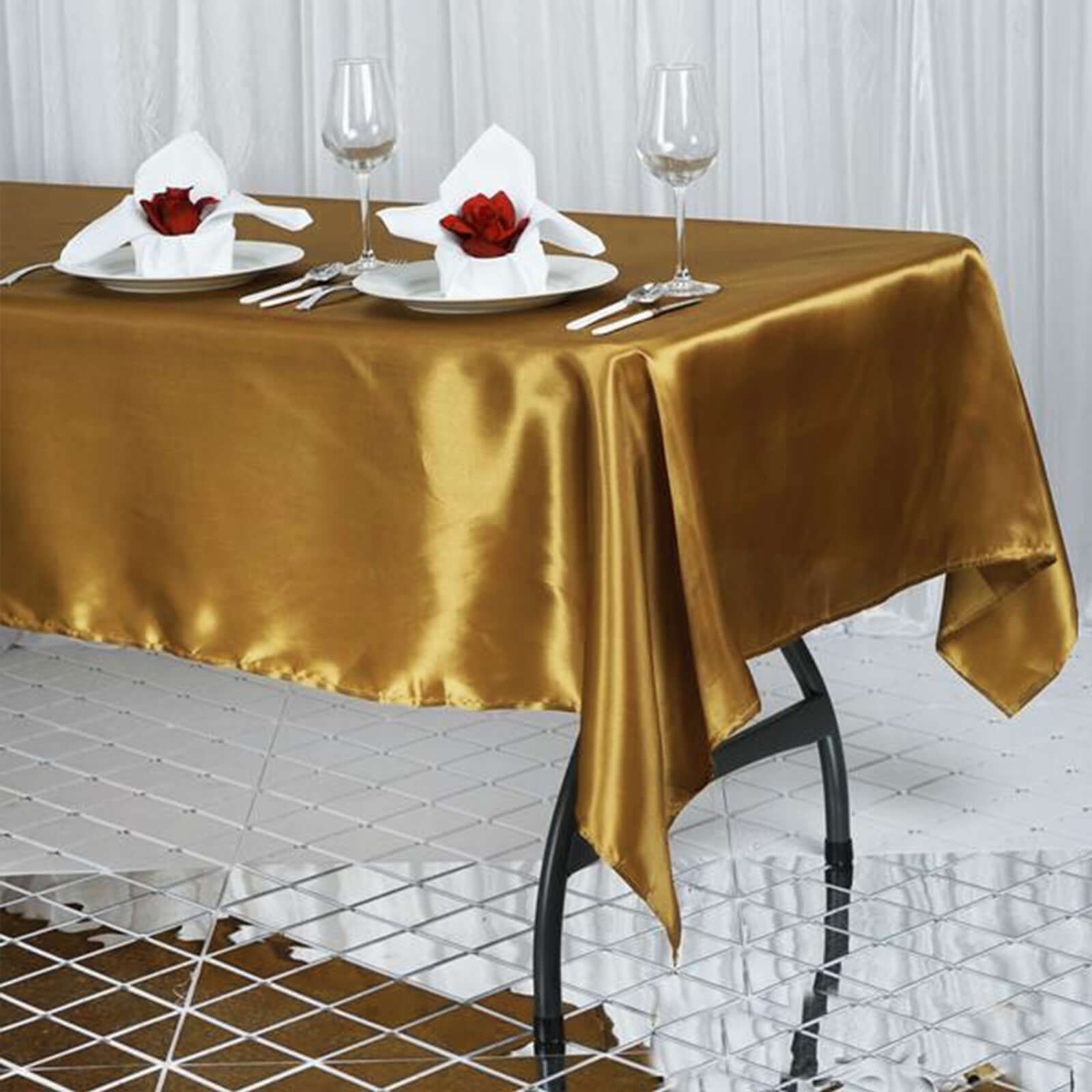 Satin Rectangular 60"x102" Tablecloth Gold - Smooth and Lustrous Finish for Weddings and Parties - Linen Luxes