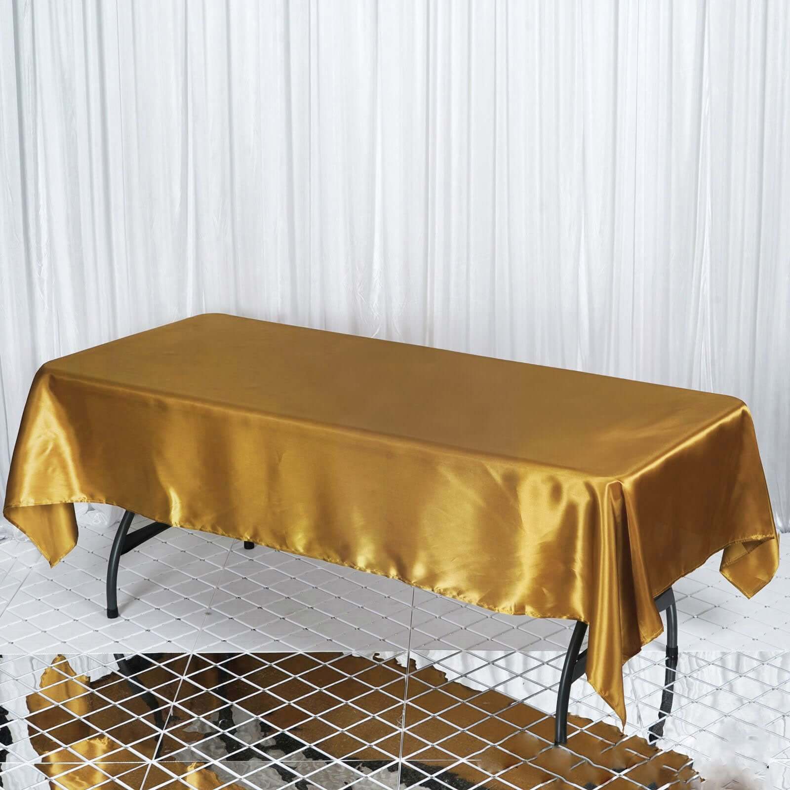 Satin Rectangular 60"x102" Tablecloth Gold - Smooth and Lustrous Finish for Weddings and Parties - Linen Luxes