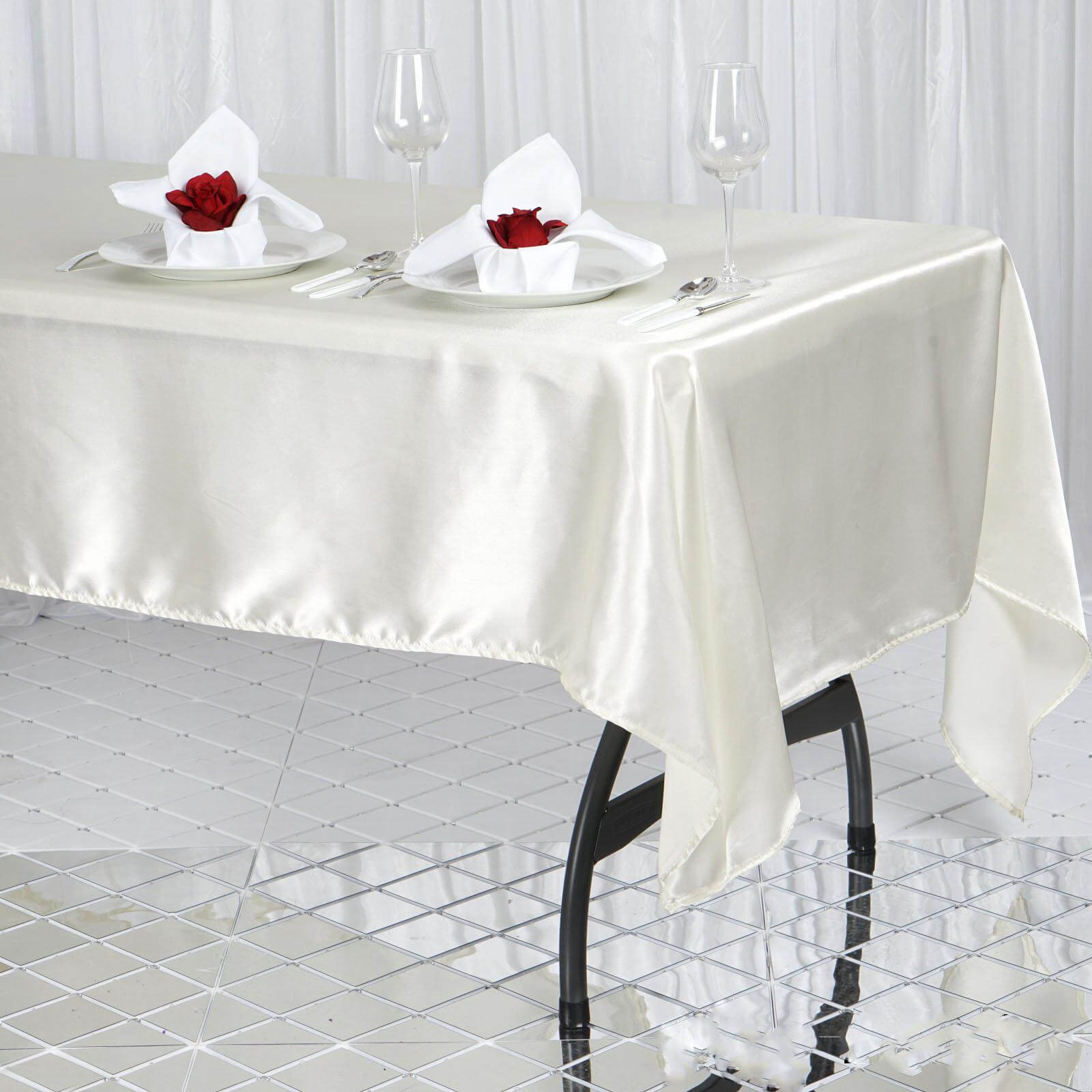 Satin Rectangular 60"x102" Tablecloth Ivory - Smooth and Lustrous Table Cover - Linen Luxes
