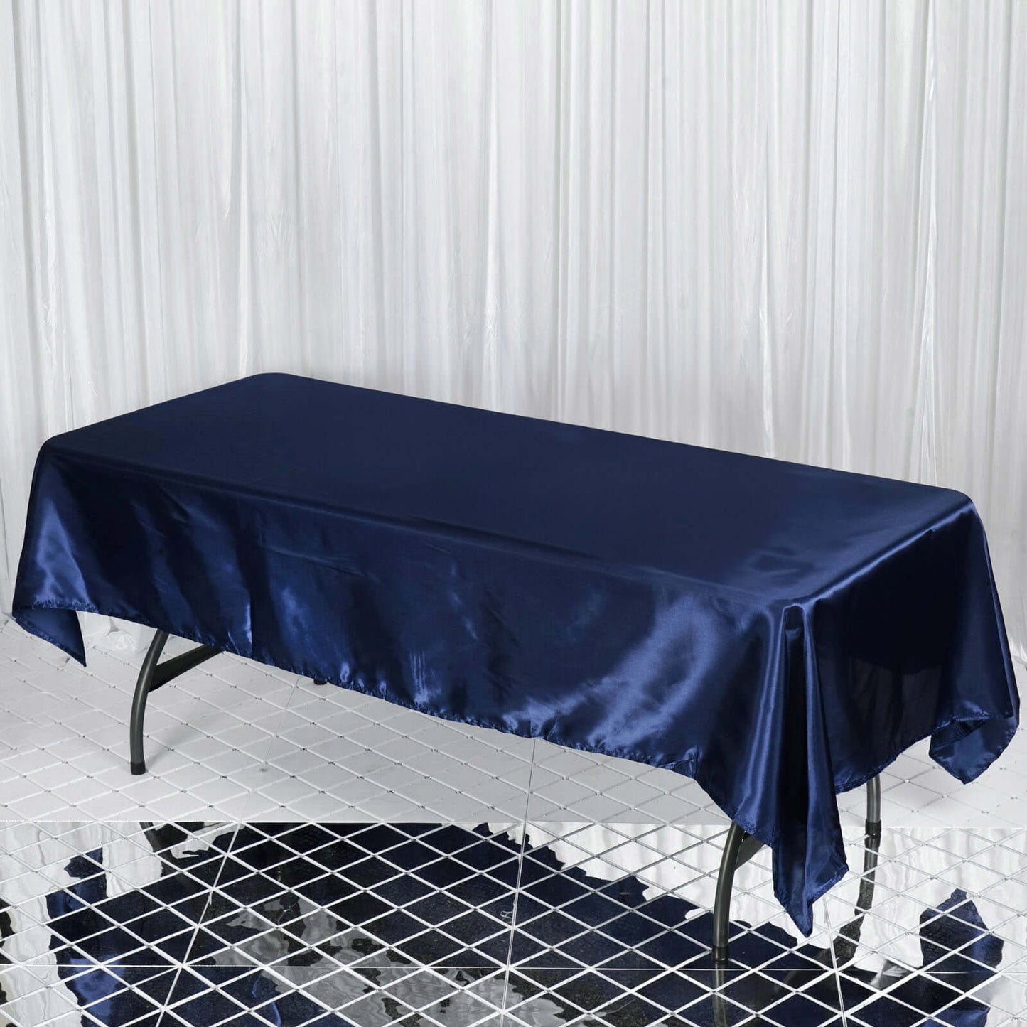 Satin Rectangular 60"x102" Tablecloth Navy Blue - Smooth and Lustrous Table Cover - Linen Luxes