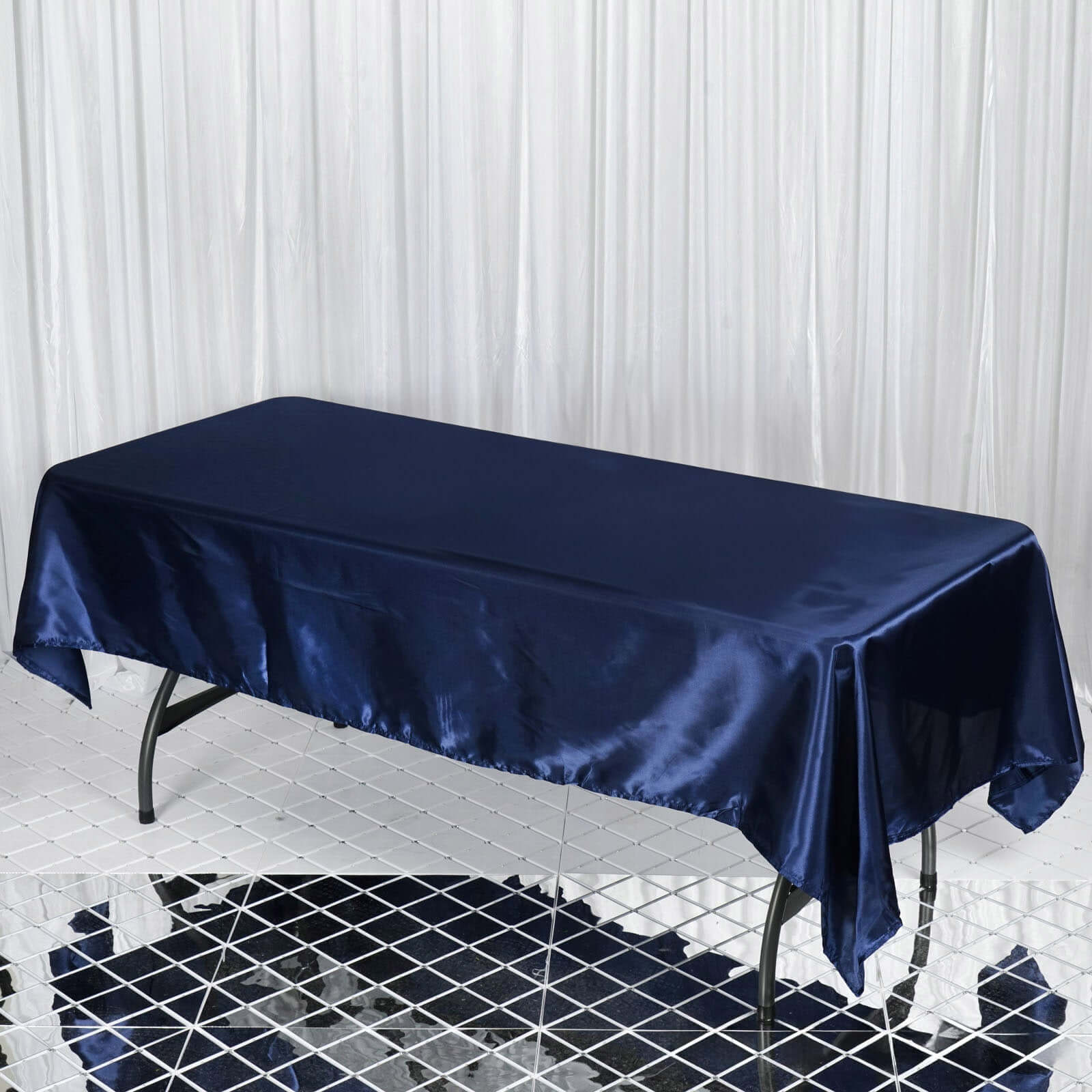 Satin Rectangular 60"x102" Tablecloth Navy Blue - Smooth and Lustrous Table Cover - Linen Luxes