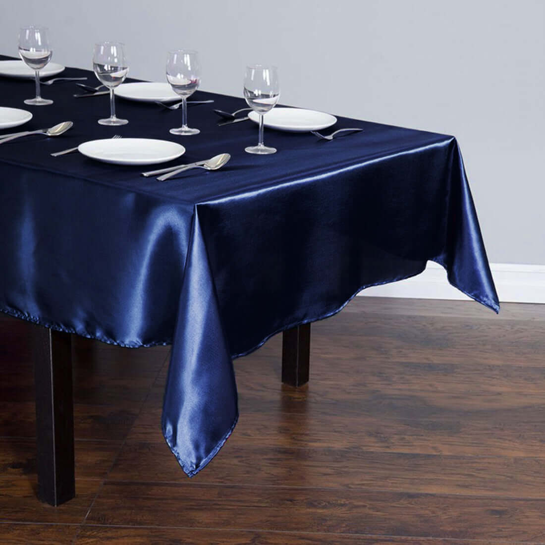 Satin Rectangular 60"x102" Tablecloth Navy Blue - Smooth and Lustrous Table Cover - Linen Luxes