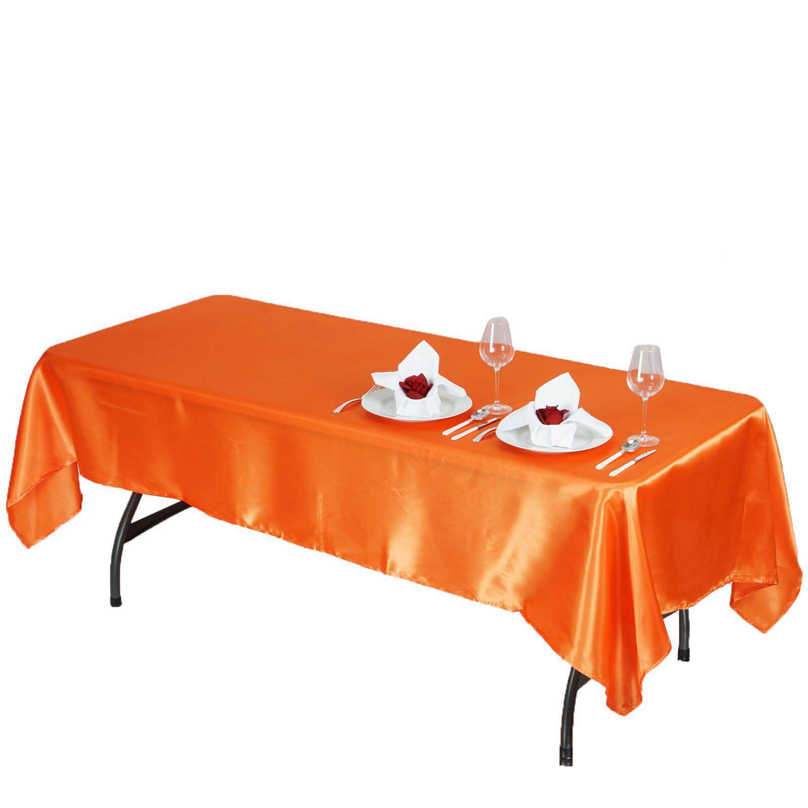 Satin Rectangular 60"x102" Tablecloth Orange - Smooth and Lustrous Table Cover - Linen Luxes