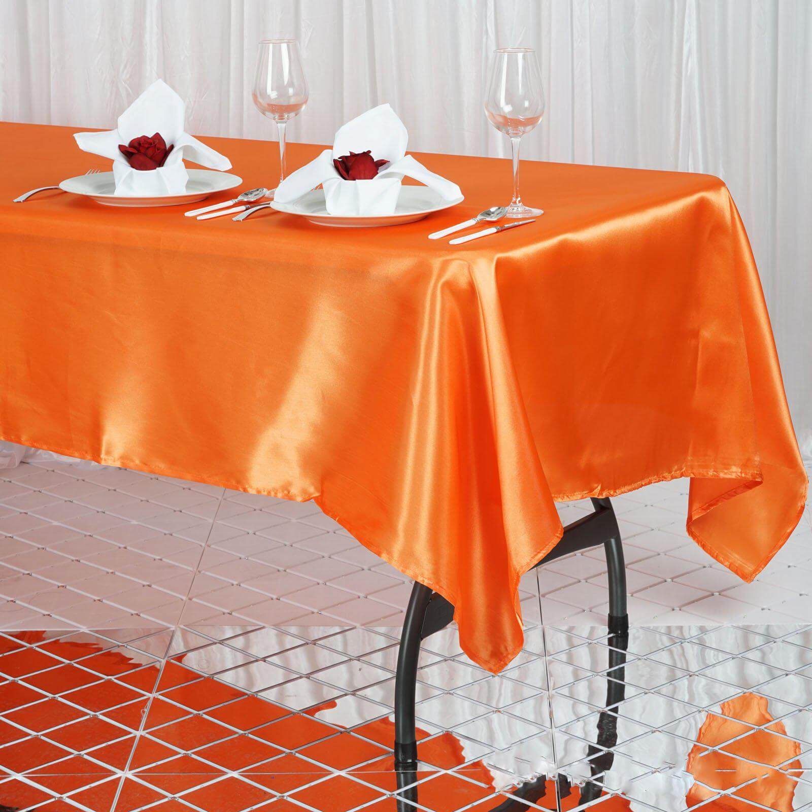 Satin Rectangular 60"x102" Tablecloth Orange - Smooth and Lustrous Table Cover - Linen Luxes