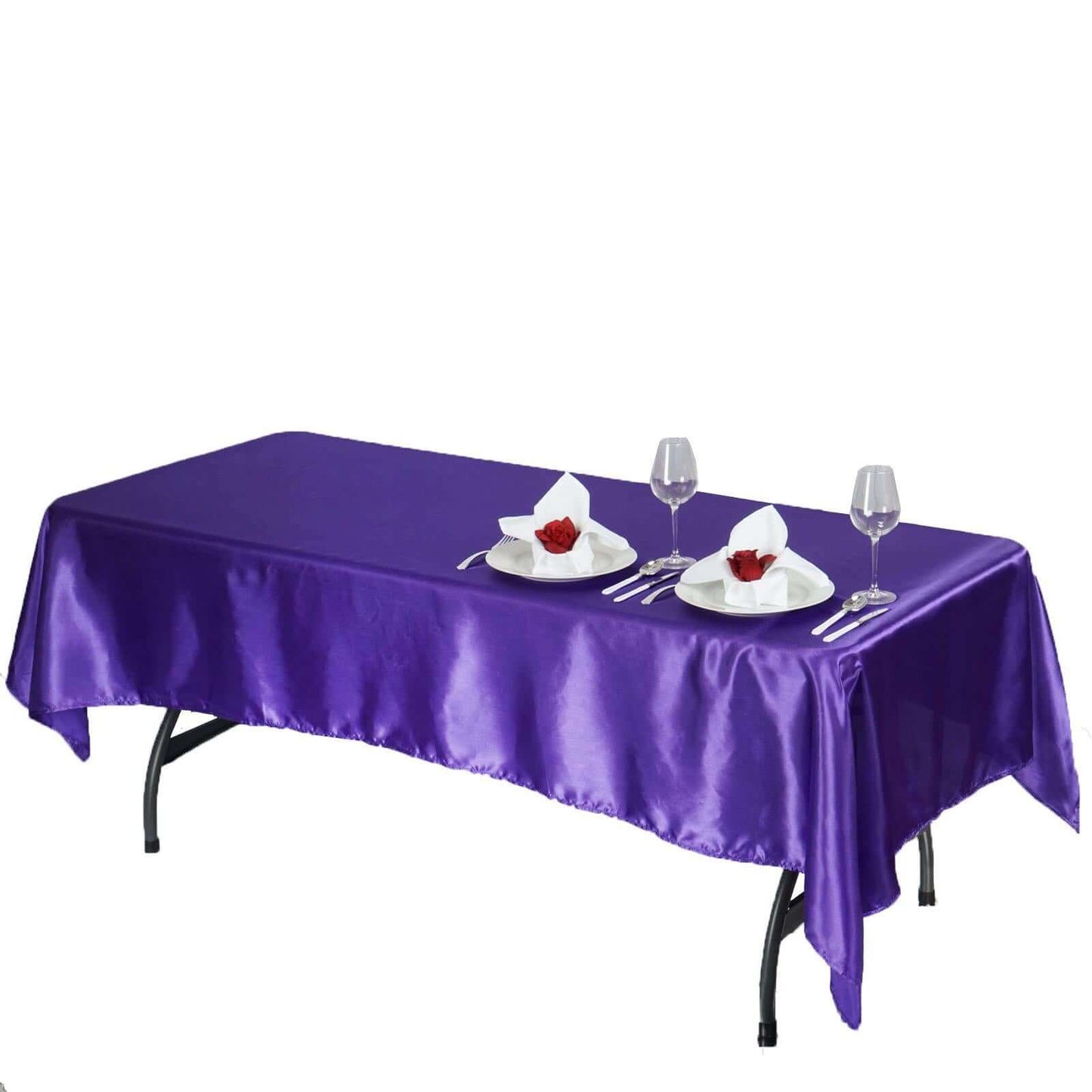 Satin Rectangular 60"x102" Tablecloth Purple - Smooth and Lustrous Table Cover - Linen Luxes