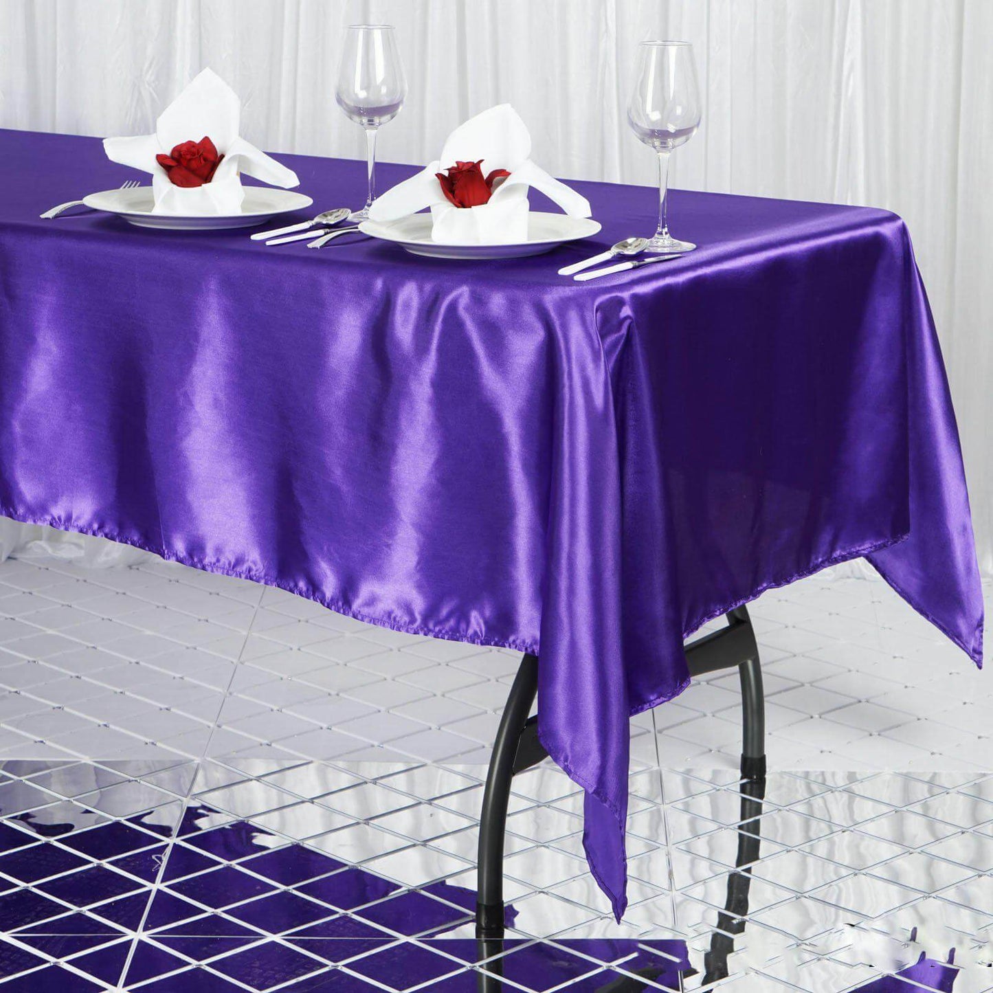 Satin Rectangular 60"x102" Tablecloth Purple - Smooth and Lustrous Table Cover - Linen Luxes