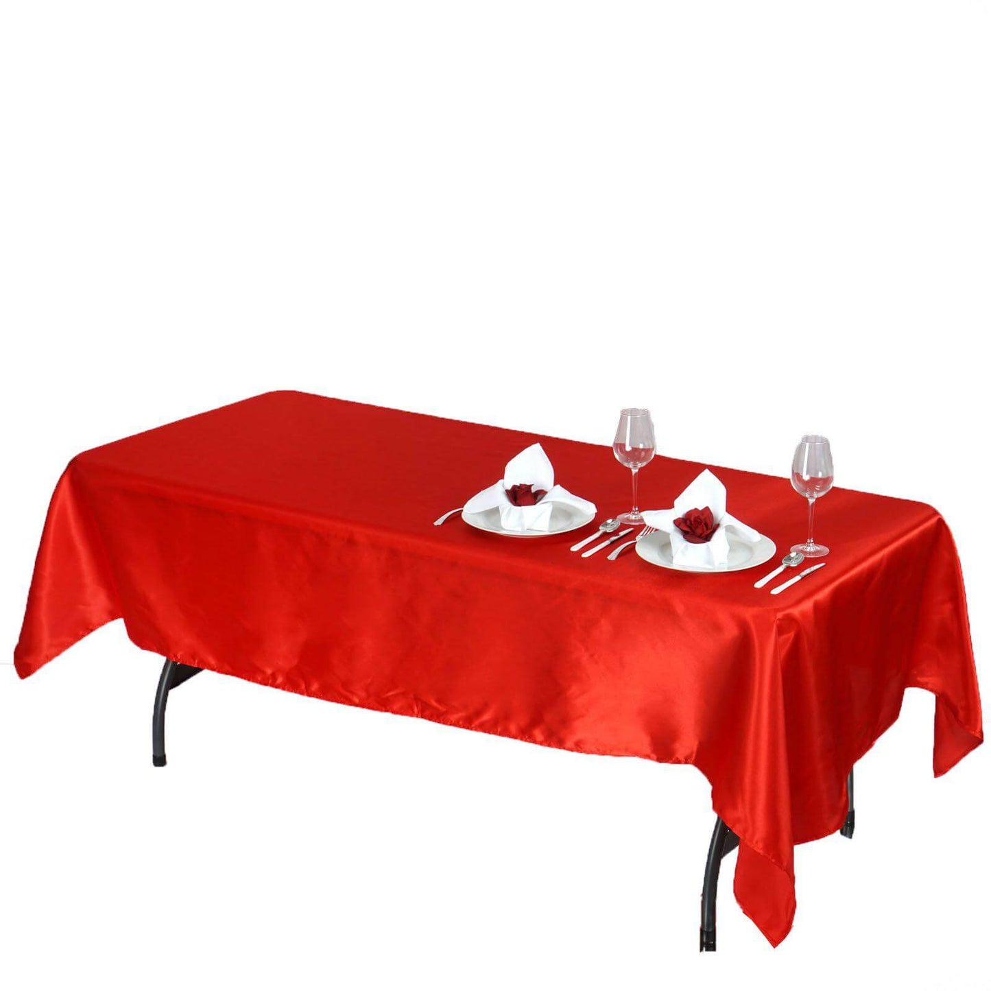 Satin Rectangular 60"x102" Tablecloth Red - Smooth and Lustrous Table Cover - Linen Luxes