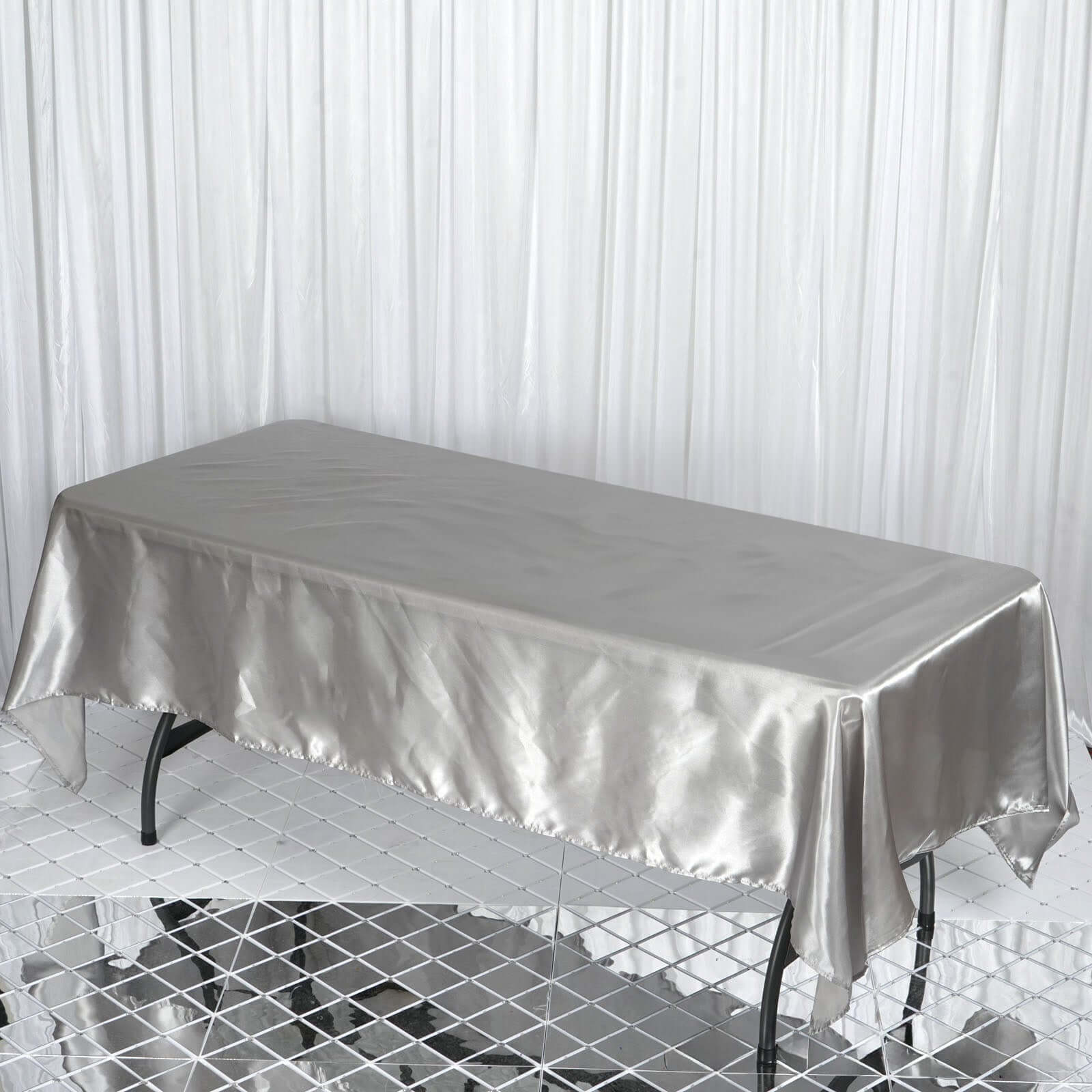 Satin Rectangular 60"x102" Tablecloth Silver - Smooth and Lustrous Table Cover - Linen Luxes
