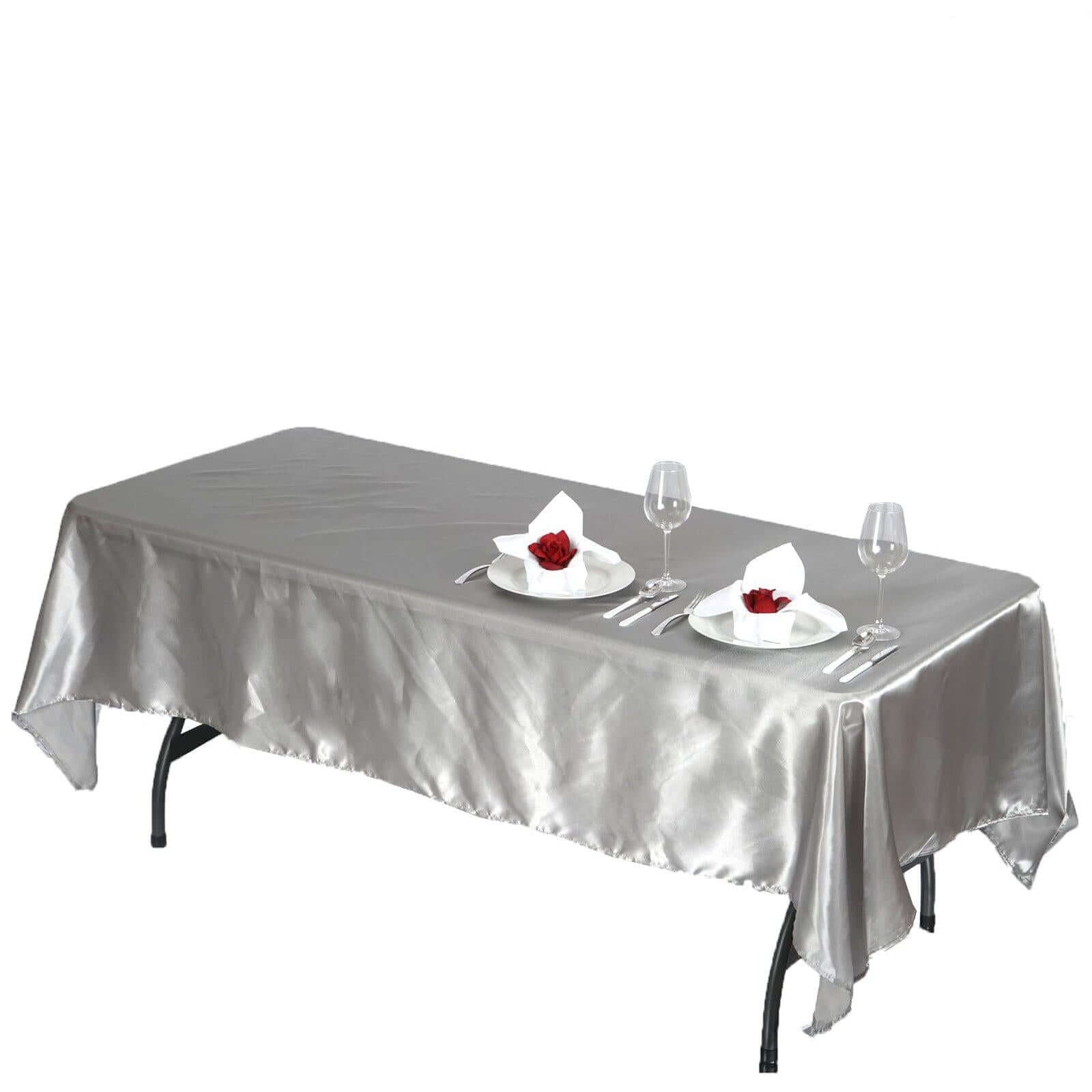 Satin Rectangular 60"x102" Tablecloth Silver - Smooth and Lustrous Table Cover - Linen Luxes