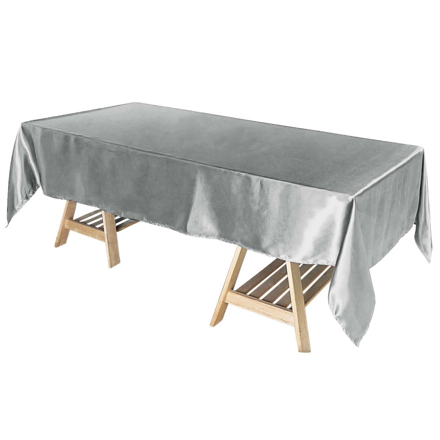 Satin Rectangular 60"x102" Tablecloth Silver - Smooth and Lustrous Table Cover - Linen Luxes