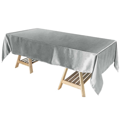 Satin Rectangular 60"x102" Tablecloth Silver - Smooth and Lustrous Table Cover - Linen Luxes