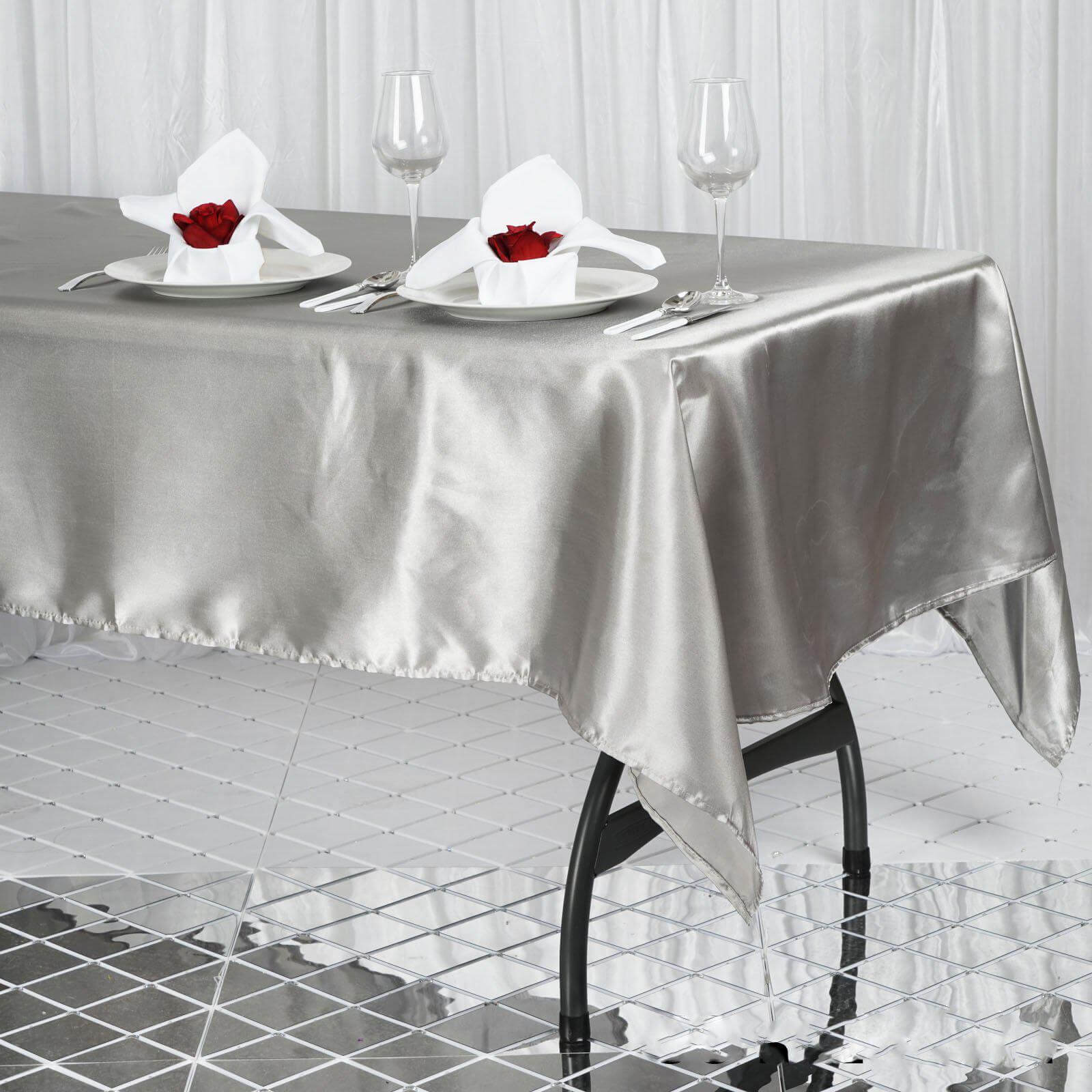 Satin Rectangular 60"x102" Tablecloth Silver - Smooth and Lustrous Table Cover - Linen Luxes
