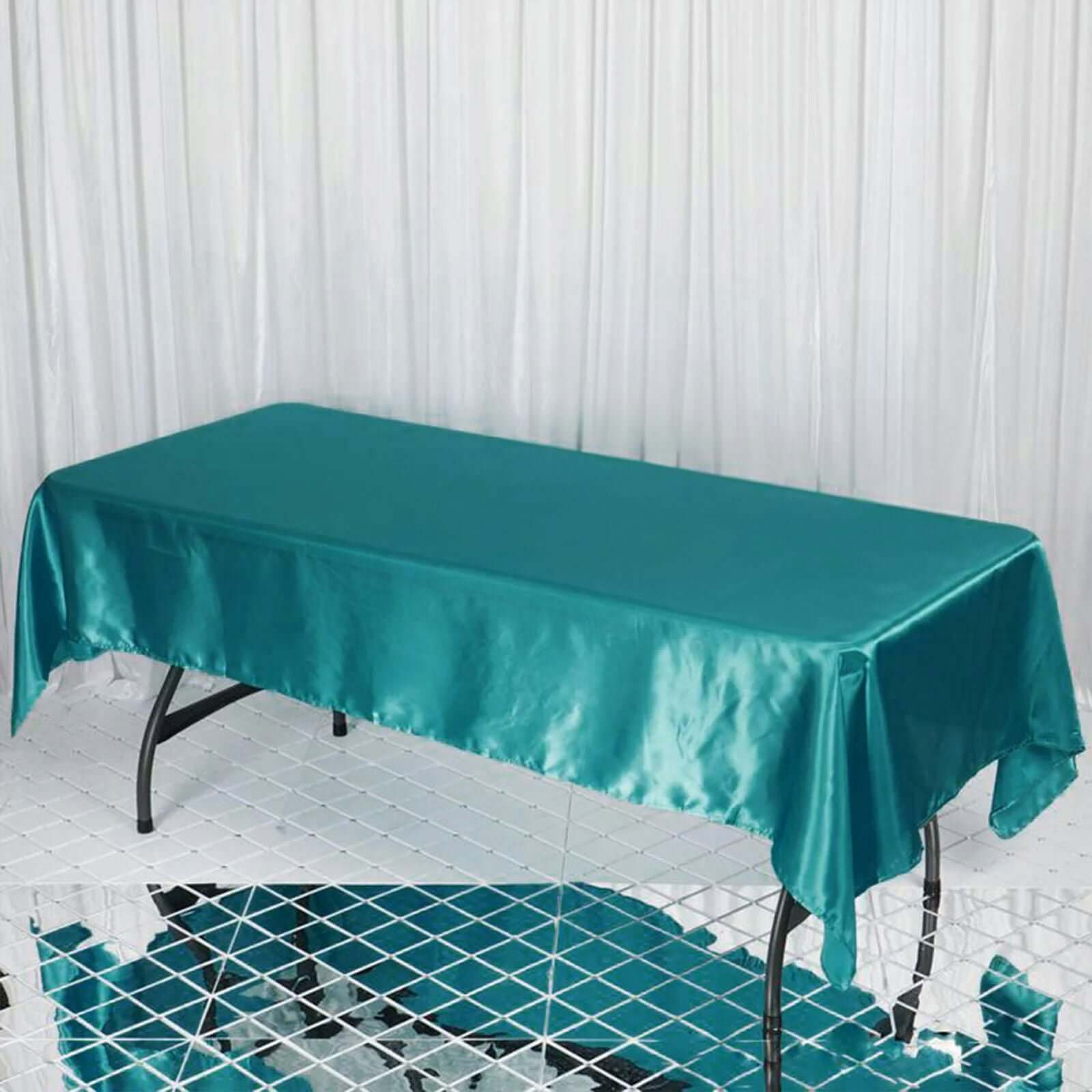 Satin Rectangular 60"x102" Tablecloth Turquoise - Smooth and Lustrous Table Cover - Linen Luxes