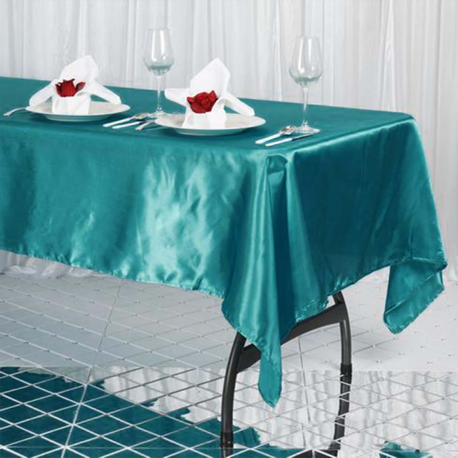 Satin Rectangular 60"x102" Tablecloth Turquoise - Smooth and Lustrous Table Cover - Linen Luxes