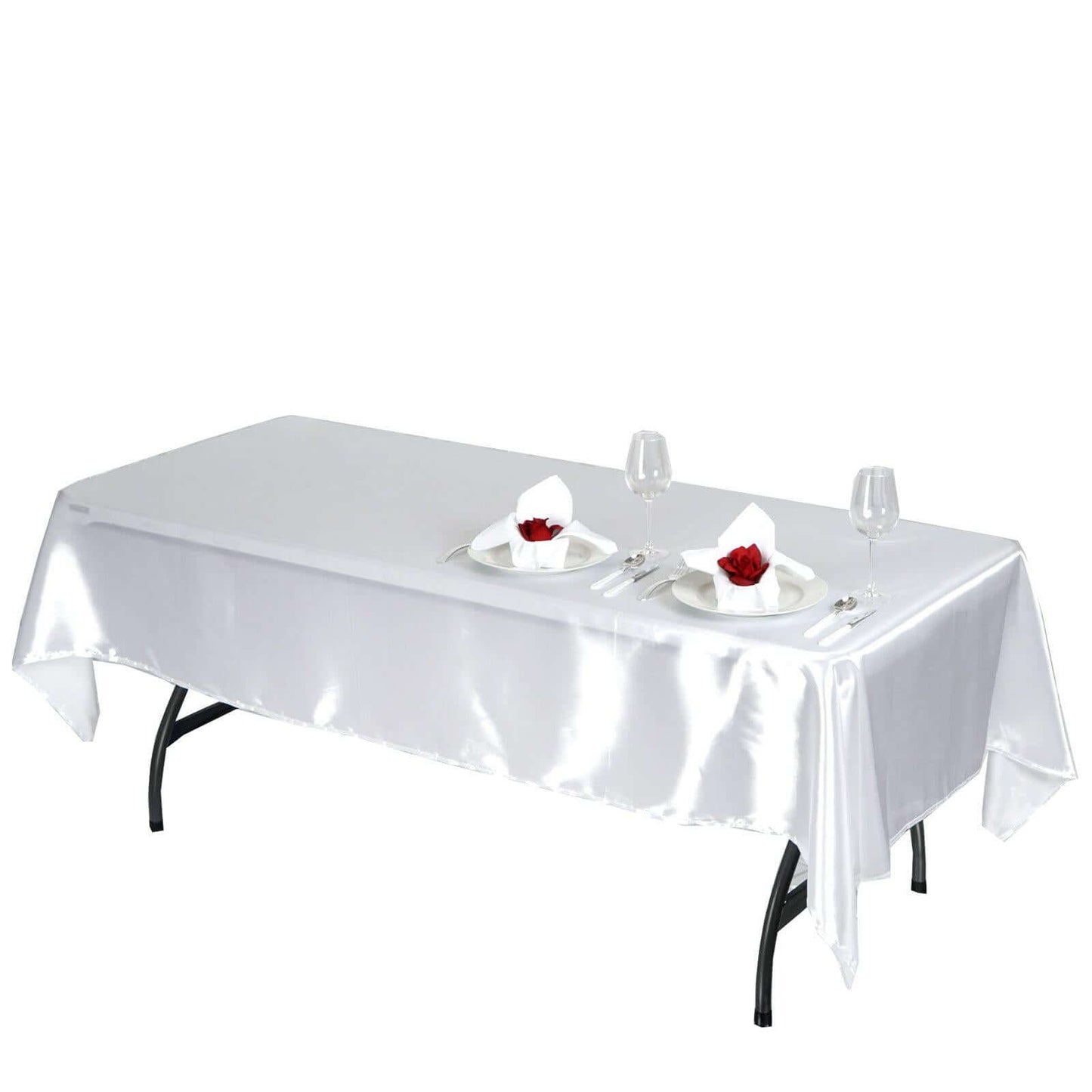 Satin Rectangular 60"x102" Tablecloth White - Smooth and Lustrous Finish for Weddings and Parties - Linen Luxes
