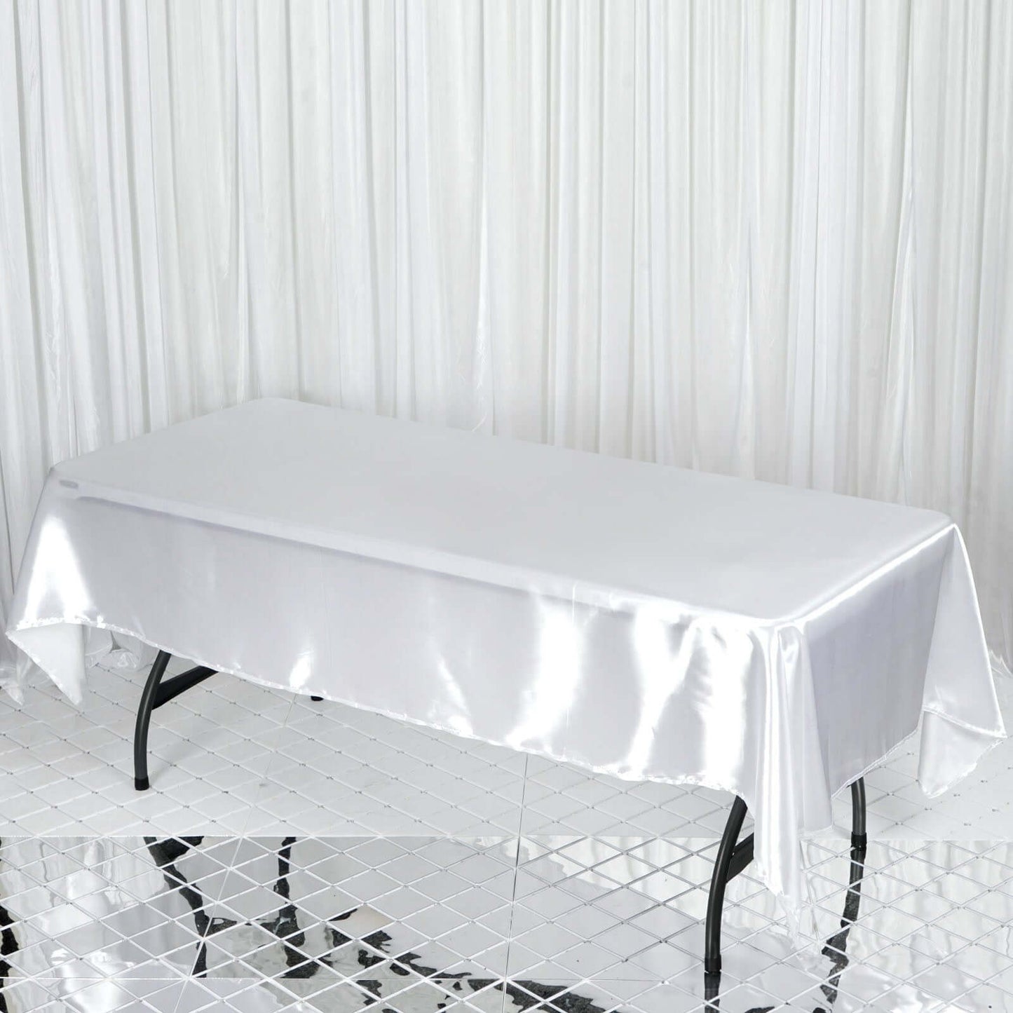 Satin Rectangular 60"x102" Tablecloth White - Smooth and Lustrous Finish for Weddings and Parties - Linen Luxes