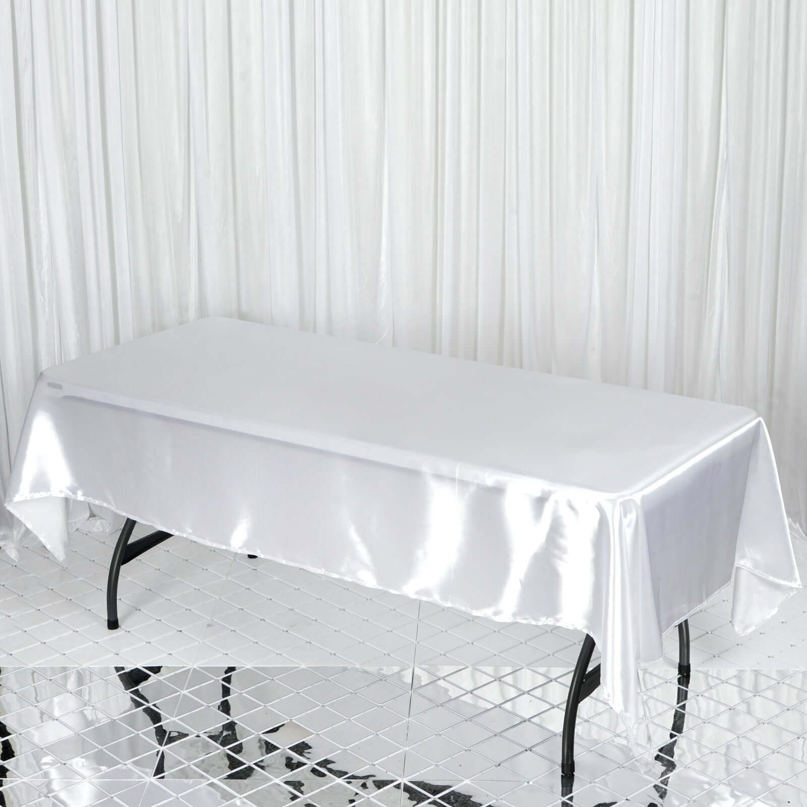 Satin Rectangular 60"x102" Tablecloth White - Smooth and Lustrous Finish for Weddings and Parties - Linen Luxes