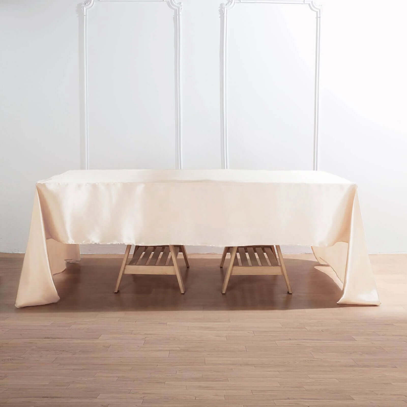 Satin Rectangular 60"x126" Tablecloth Beige - Smooth and Lustrous Table Cover - Linen Luxes