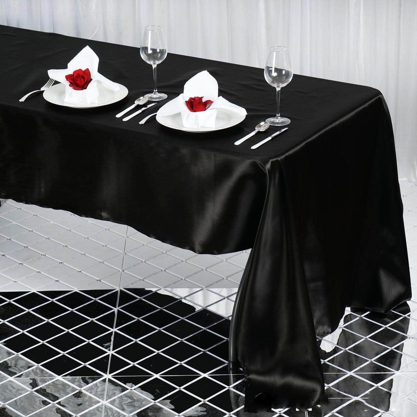 Satin Rectangular 60"x126" Tablecloth Black - Smooth and Lustrous Table Cover - Linen Luxes